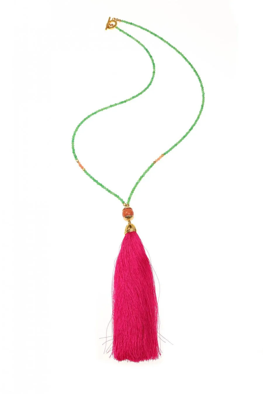 Pink/Green Rainbow Long Tassel Necklace