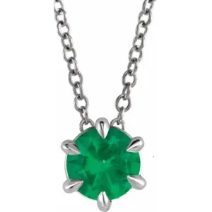 Platinum 4 mm Lab-Grown Emerald Solitaire 16-18" Necklace