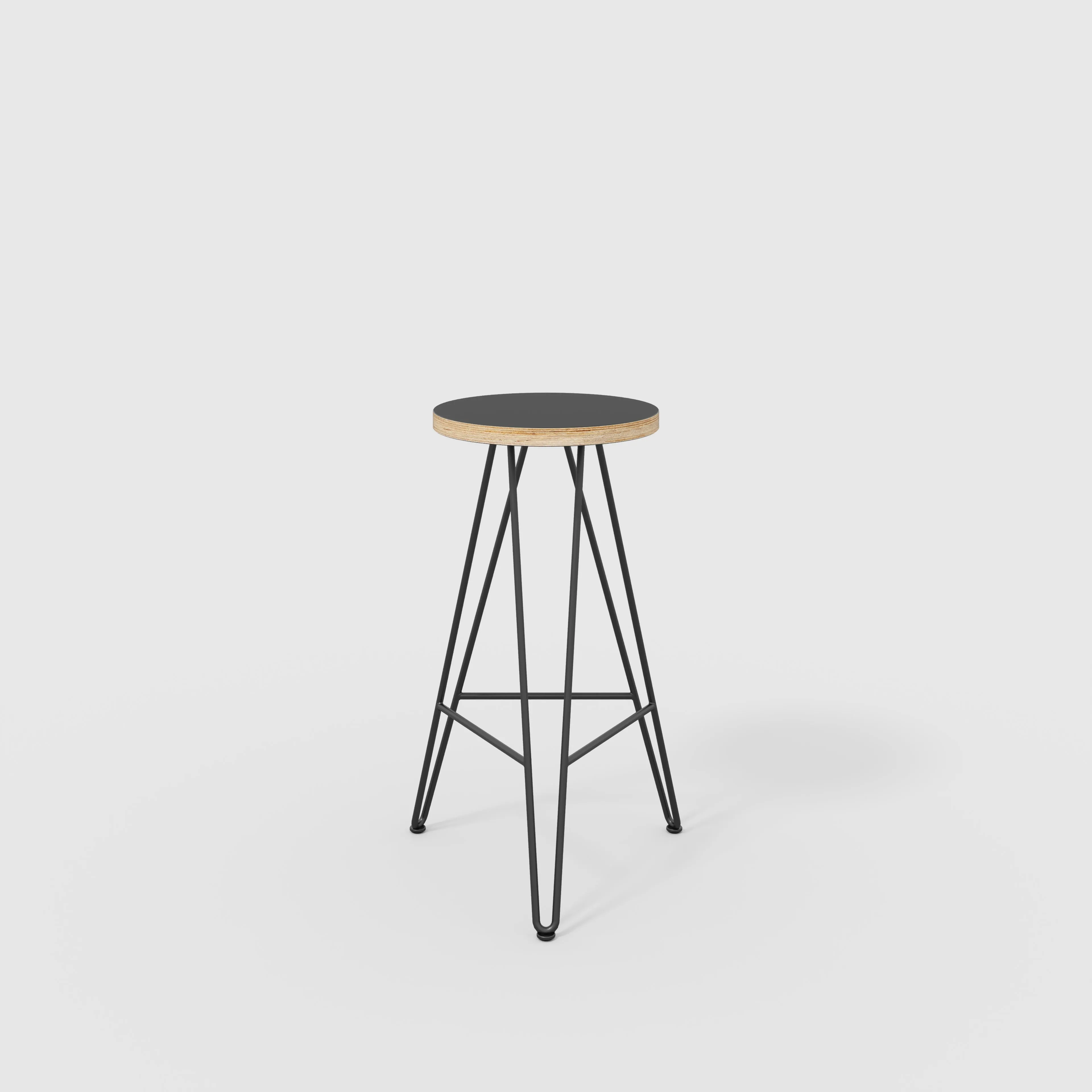 Plywood Bar Stool with Black Hairpin Base - Formica Diamond Black