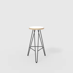 Plywood Bar Stool with Black Hairpin Base - Formica White