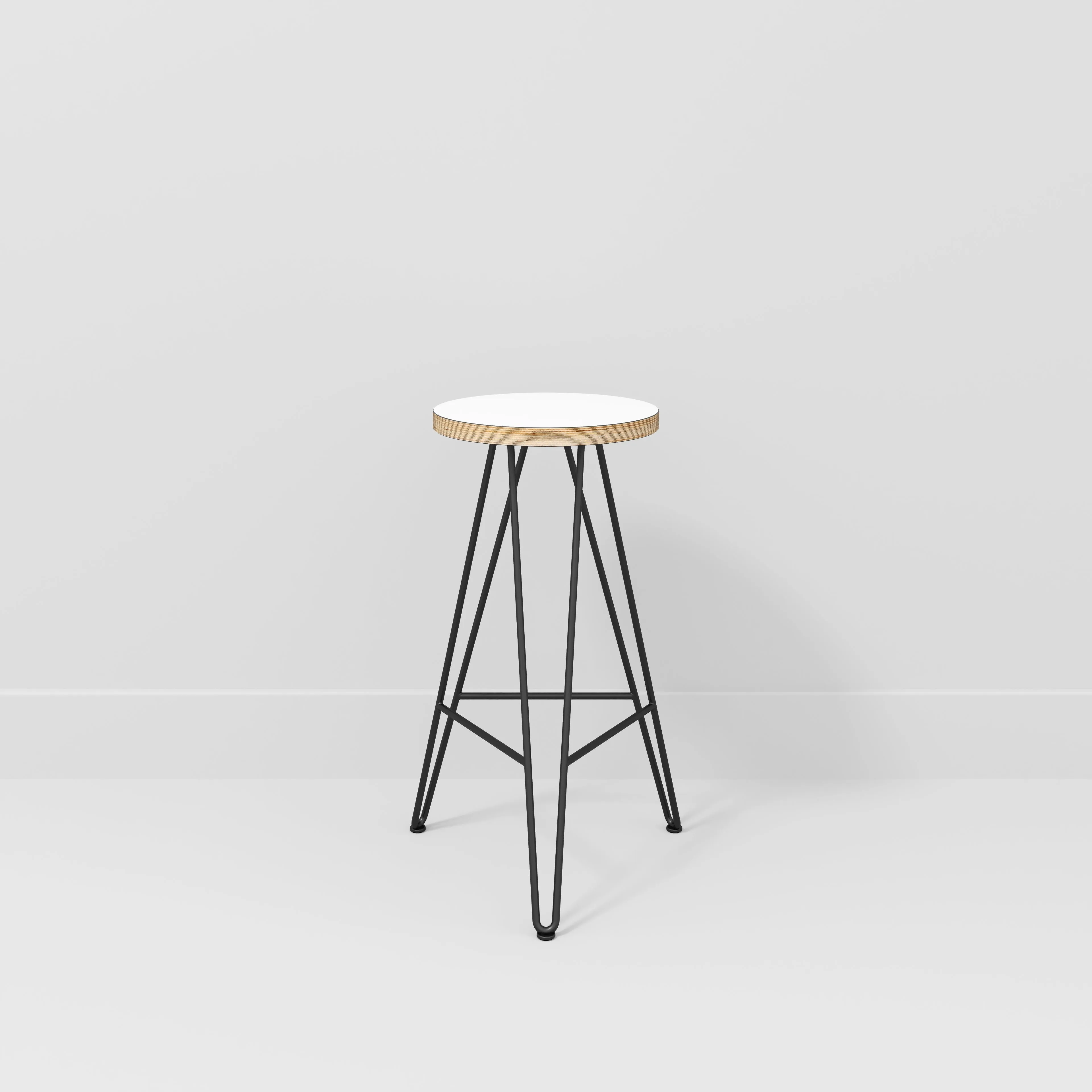 Plywood Bar Stool with Black Hairpin Base - Formica White