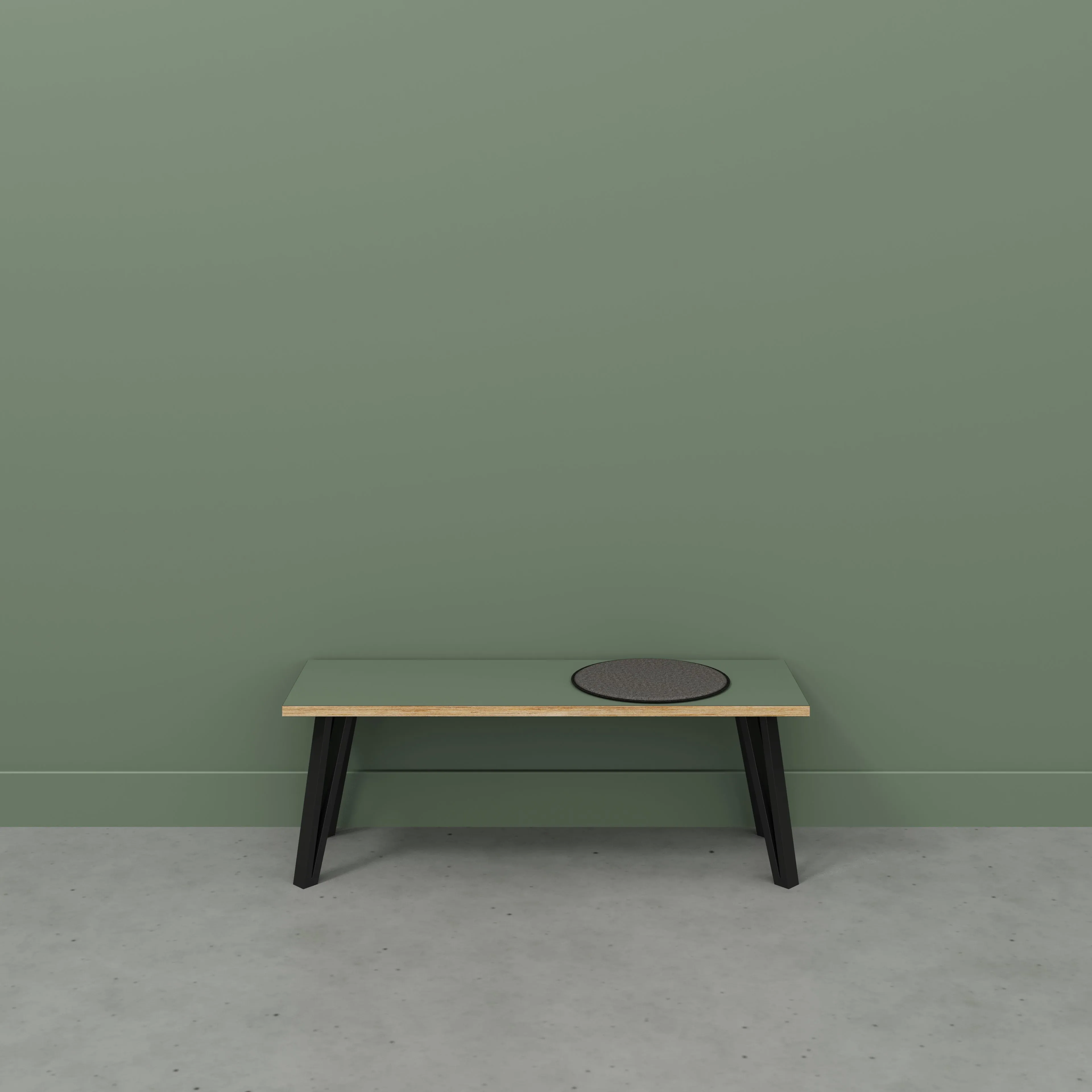 Plywood Bench Seat with Black Box Hairpin Legs - Formica Green Slate - 1200(w) x 400(d) x 450(h)