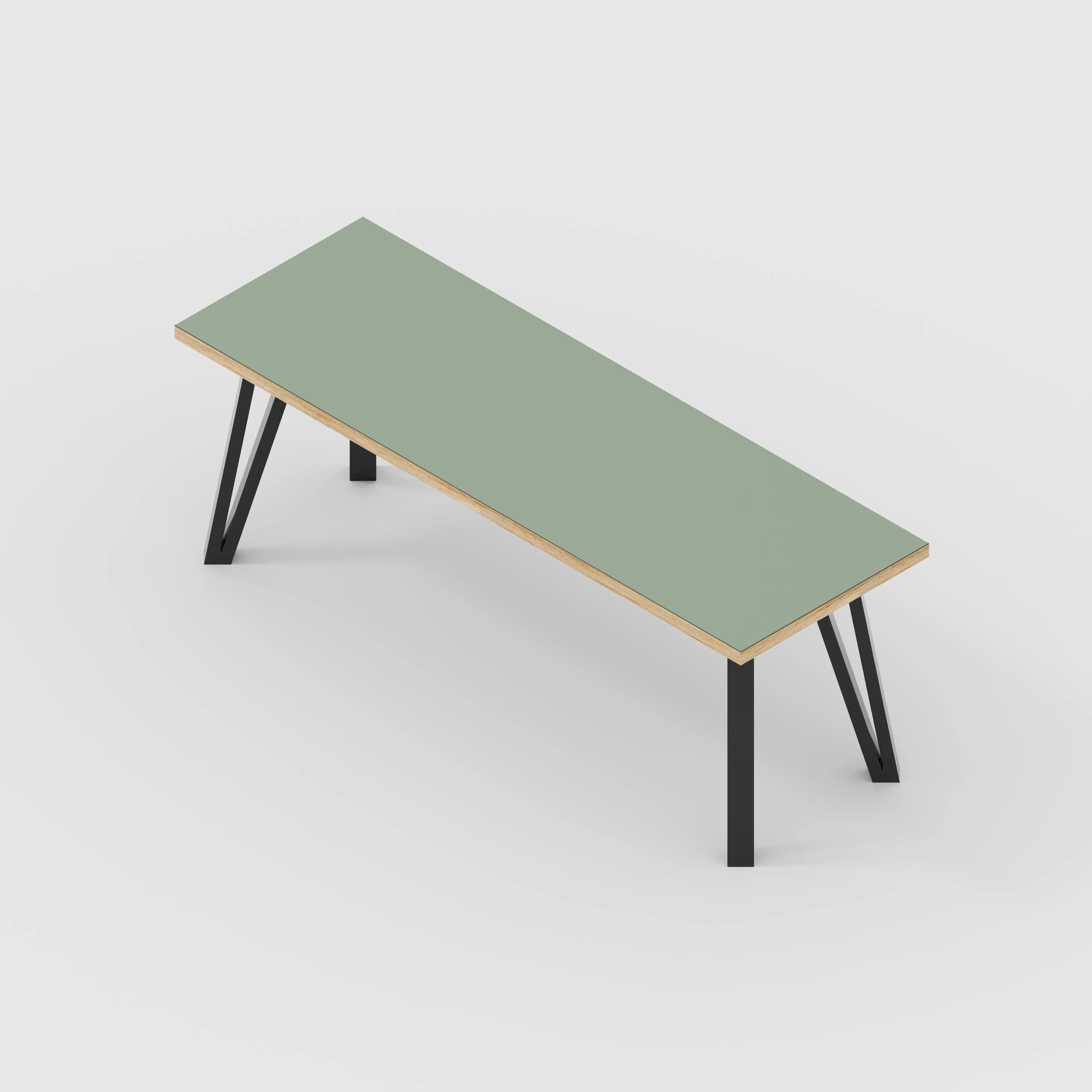 Plywood Bench Seat with Black Box Hairpin Legs - Formica Green Slate - 1200(w) x 400(d) x 450(h)