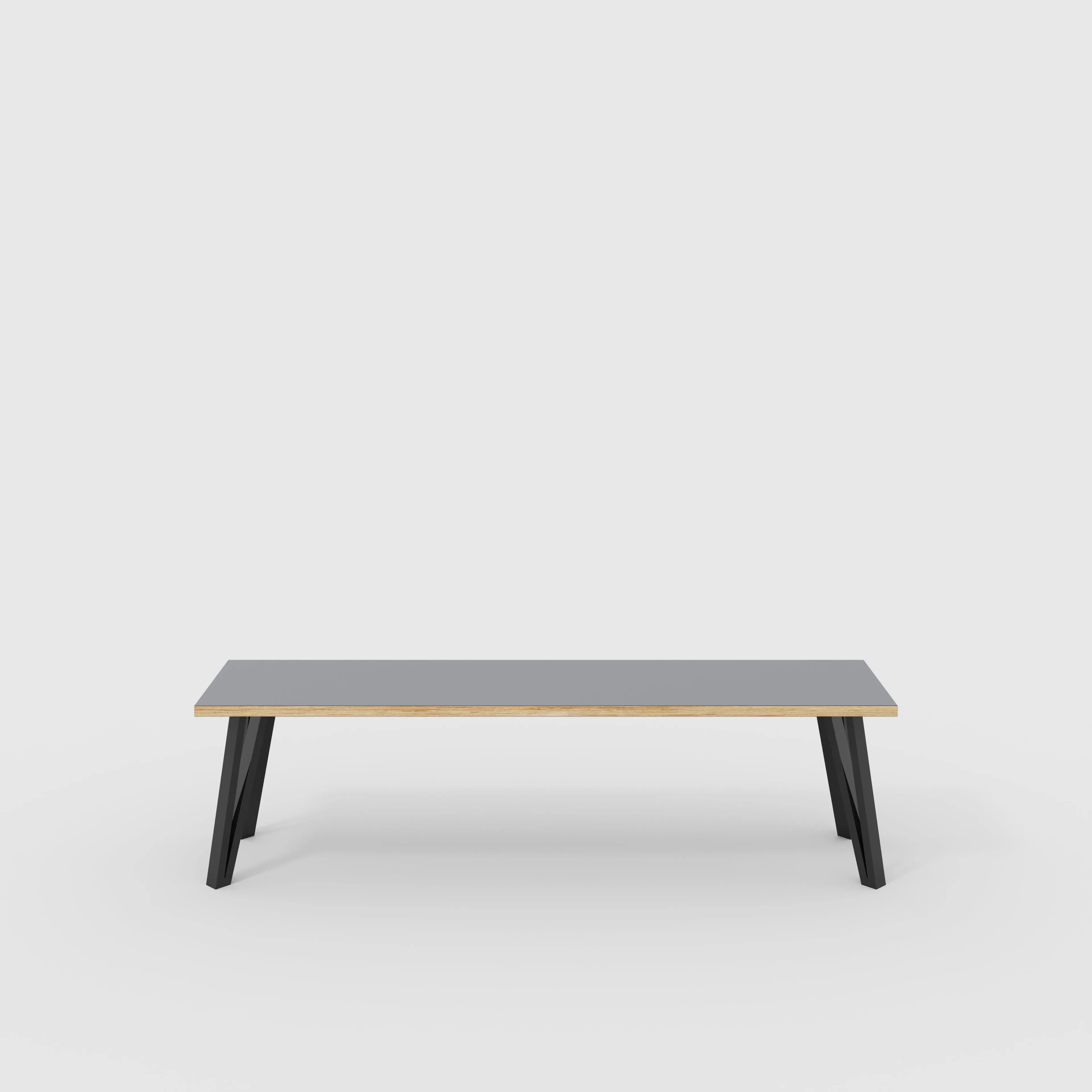 Plywood Bench Seat with Black Box Hairpin Legs - Formica Tornado Grey - 1600(w) x 400(d) x 450(h)