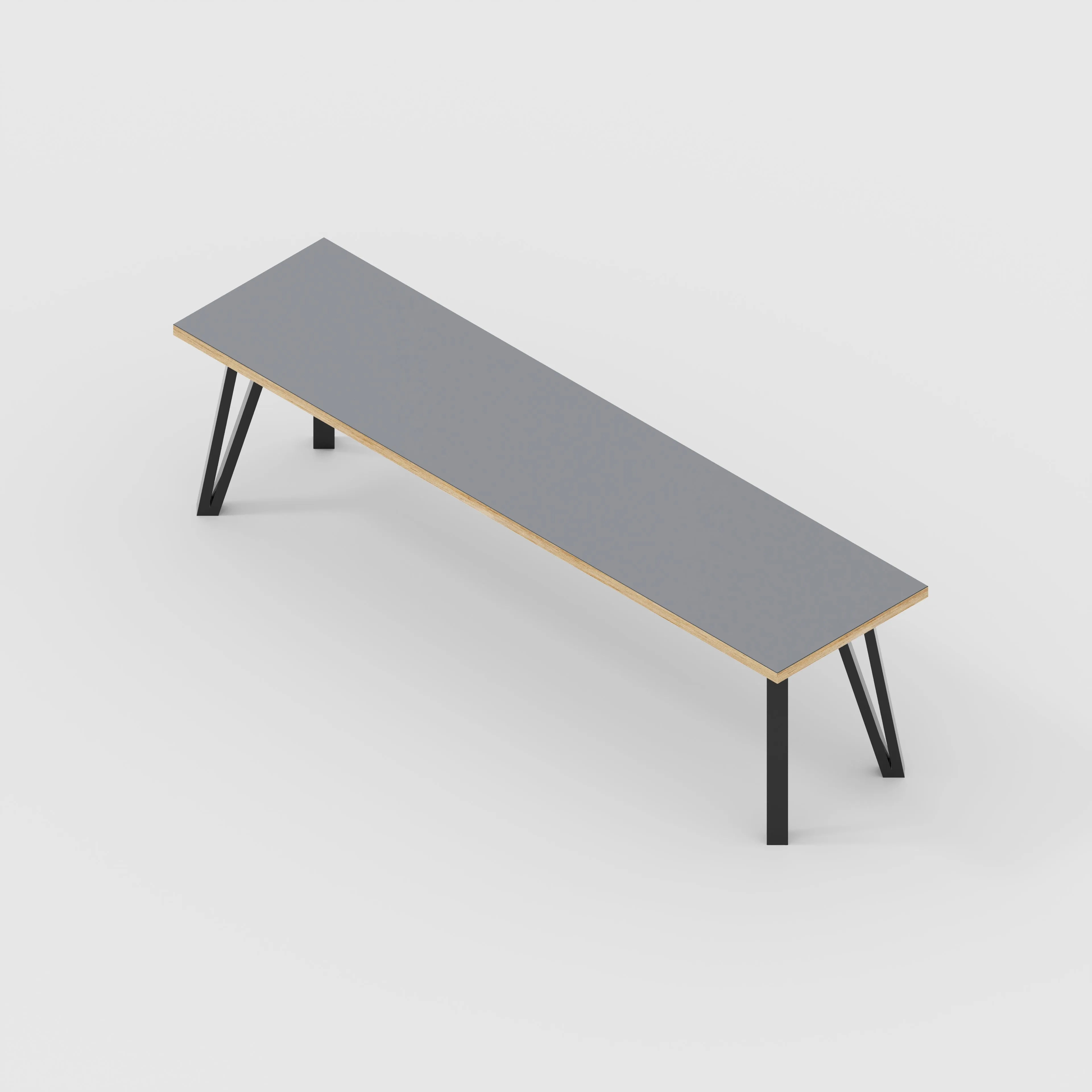 Plywood Bench Seat with Black Box Hairpin Legs - Formica Tornado Grey - 1600(w) x 400(d) x 450(h)