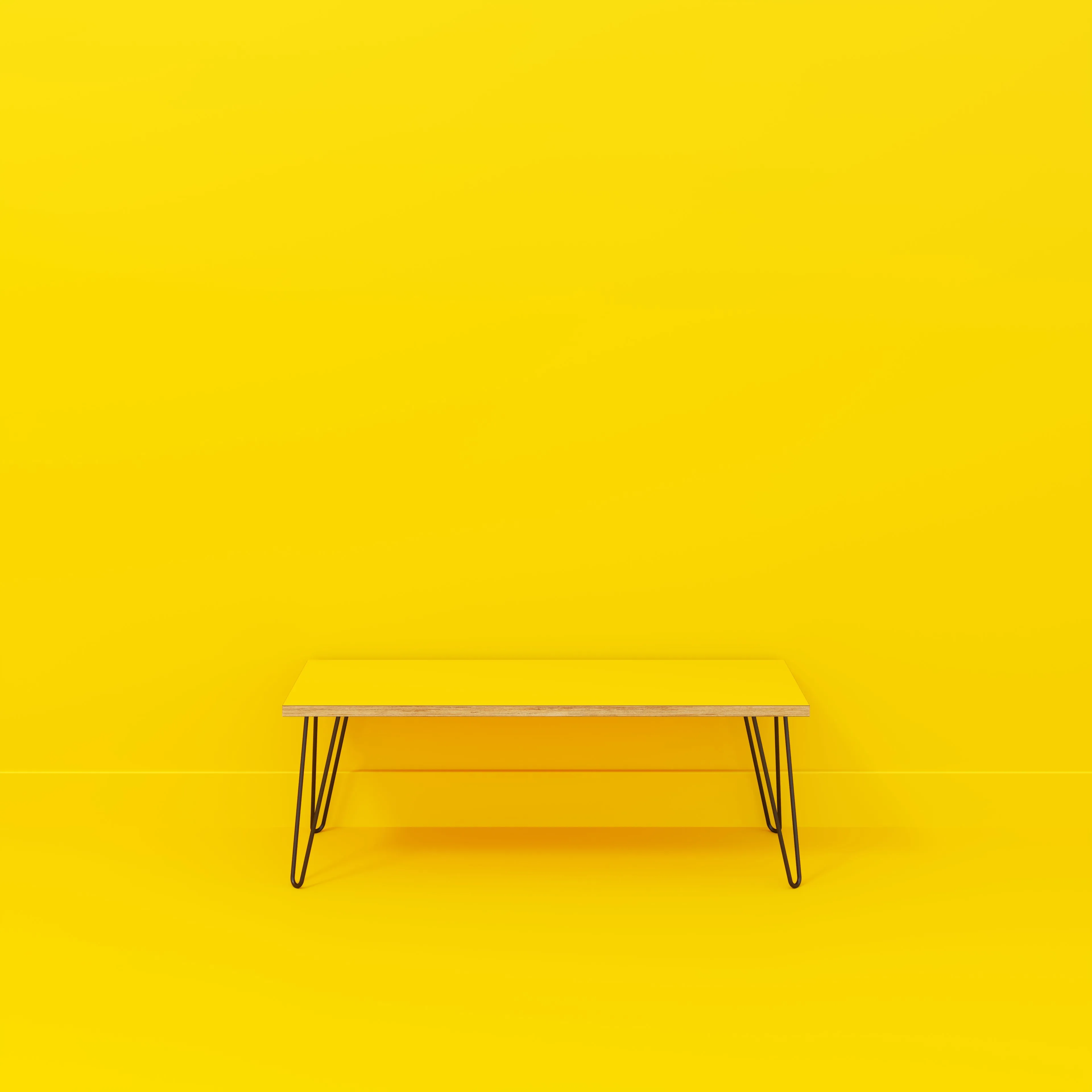 Plywood Bench Seat with Black Hairpin Legs - Formica Chrome Yellow - 1200(w) x 400(d)