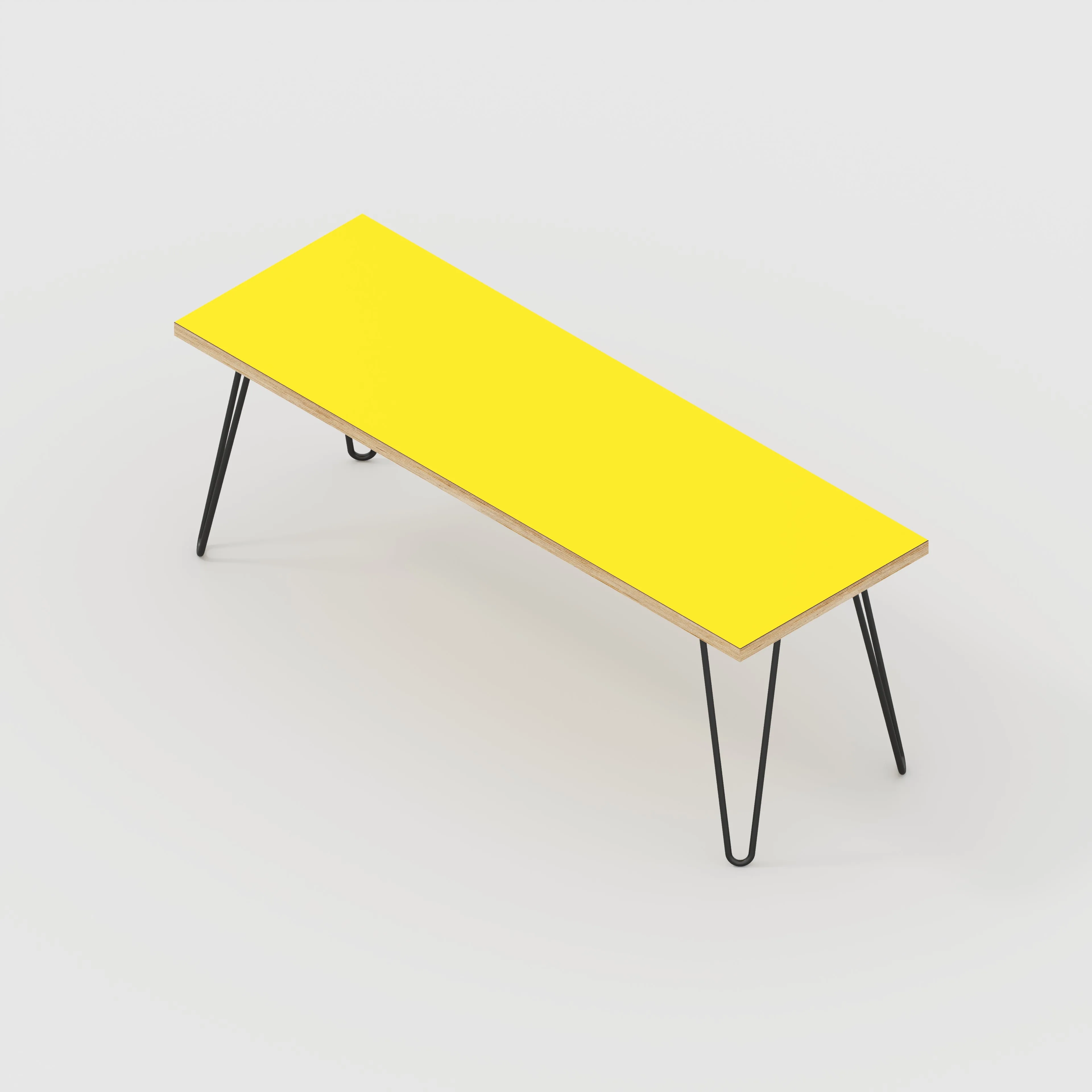 Plywood Bench Seat with Black Hairpin Legs - Formica Chrome Yellow - 1200(w) x 400(d)