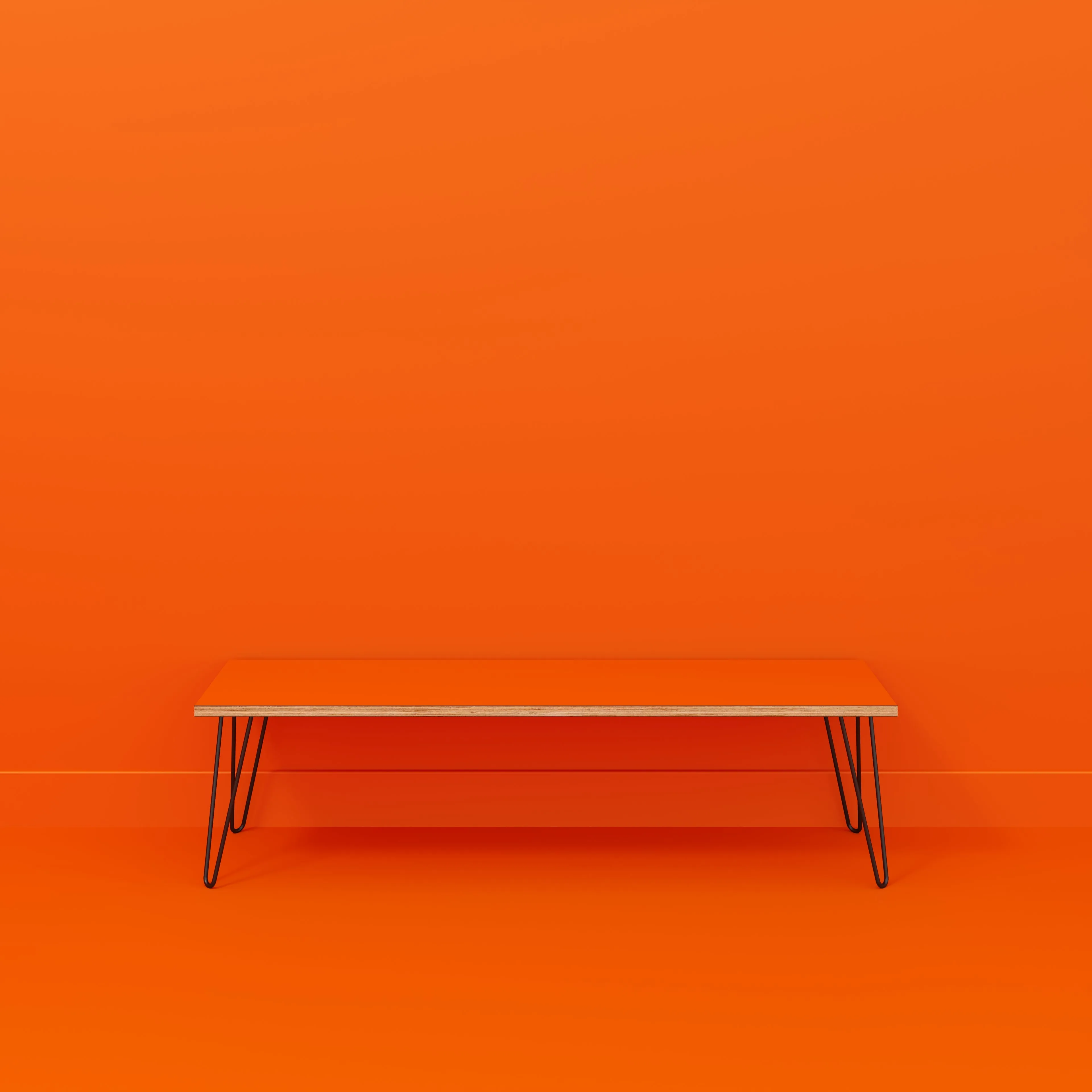 Plywood Bench Seat with Black Hairpin Legs - Formica Levante Orange - 1600(w) x 400(d)