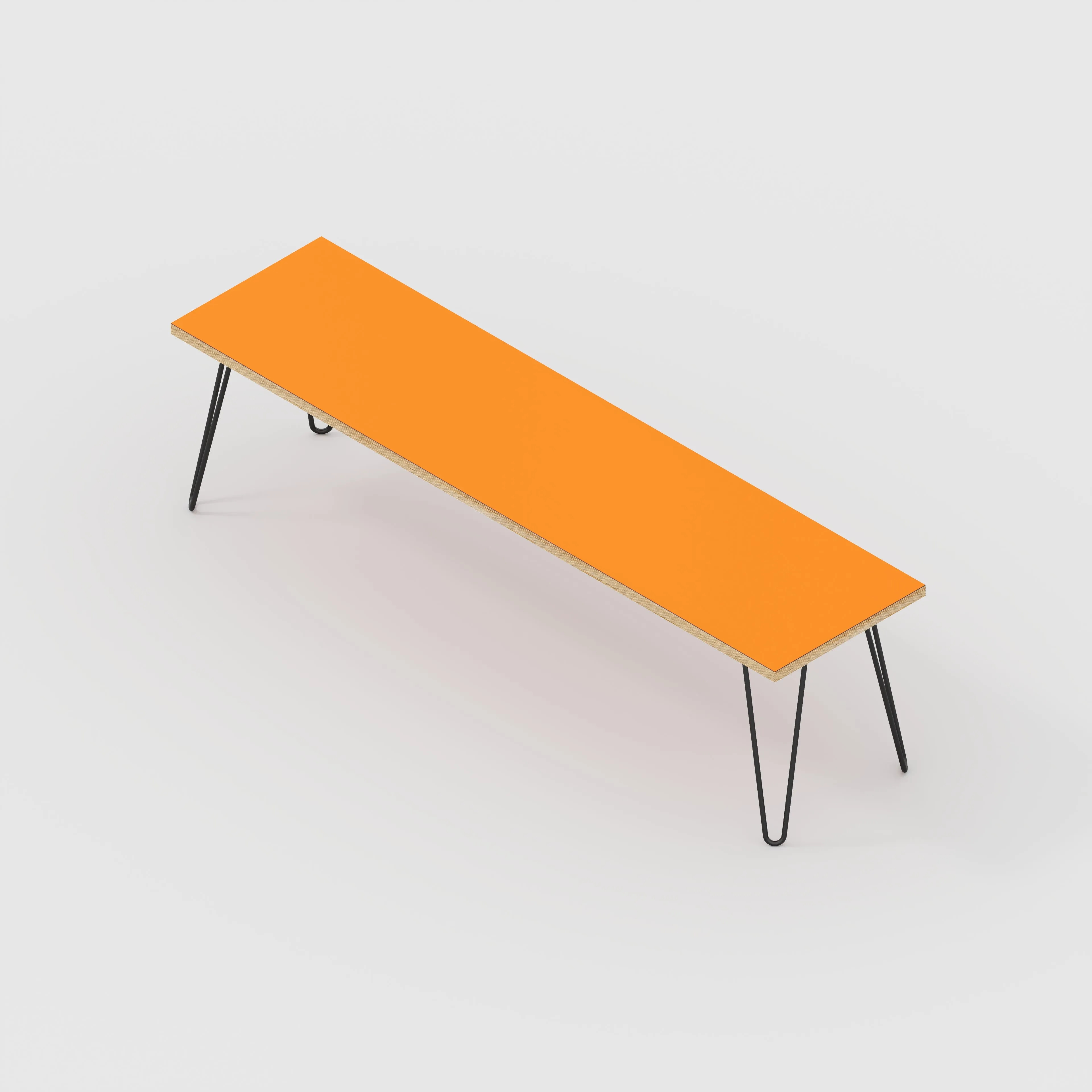 Plywood Bench Seat with Black Hairpin Legs - Formica Levante Orange - 1600(w) x 400(d)