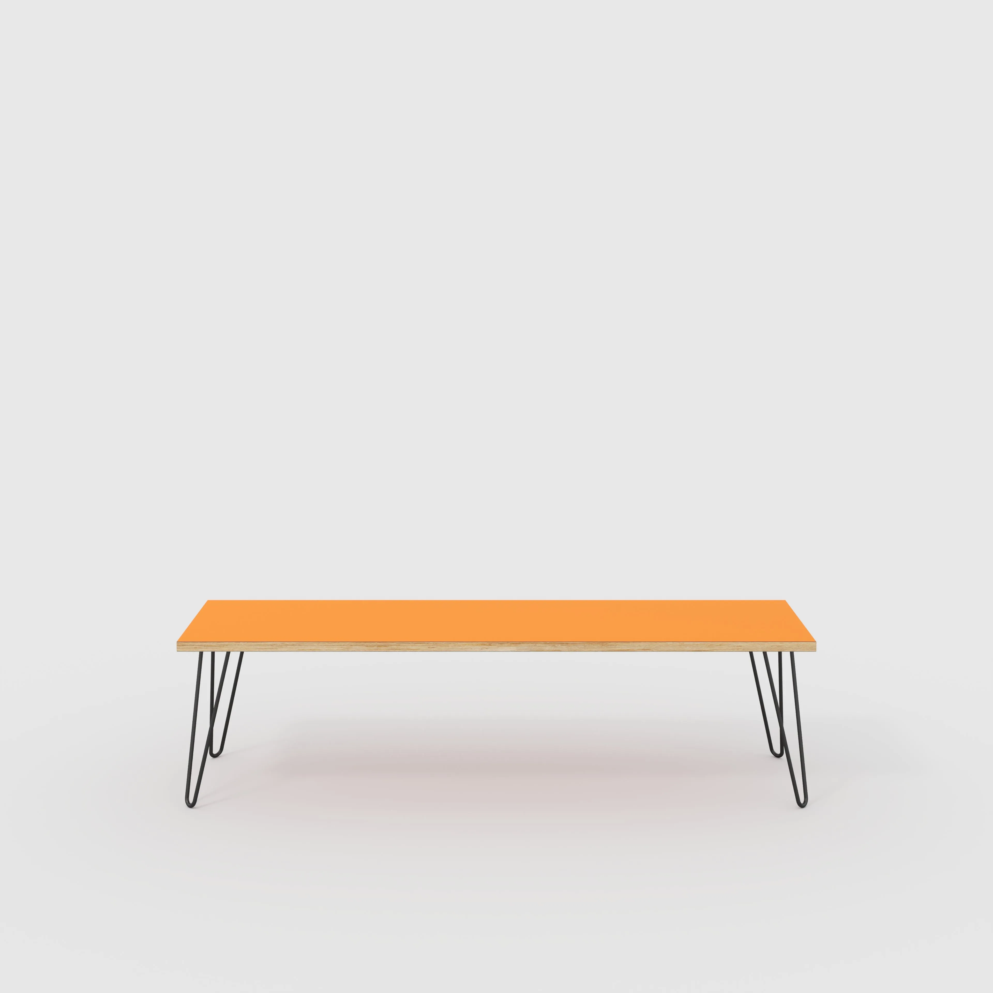 Plywood Bench Seat with Black Hairpin Legs - Formica Levante Orange - 1600(w) x 400(d)