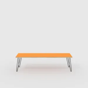 Plywood Bench Seat with Black Hairpin Legs - Formica Levante Orange - 1600(w) x 400(d)