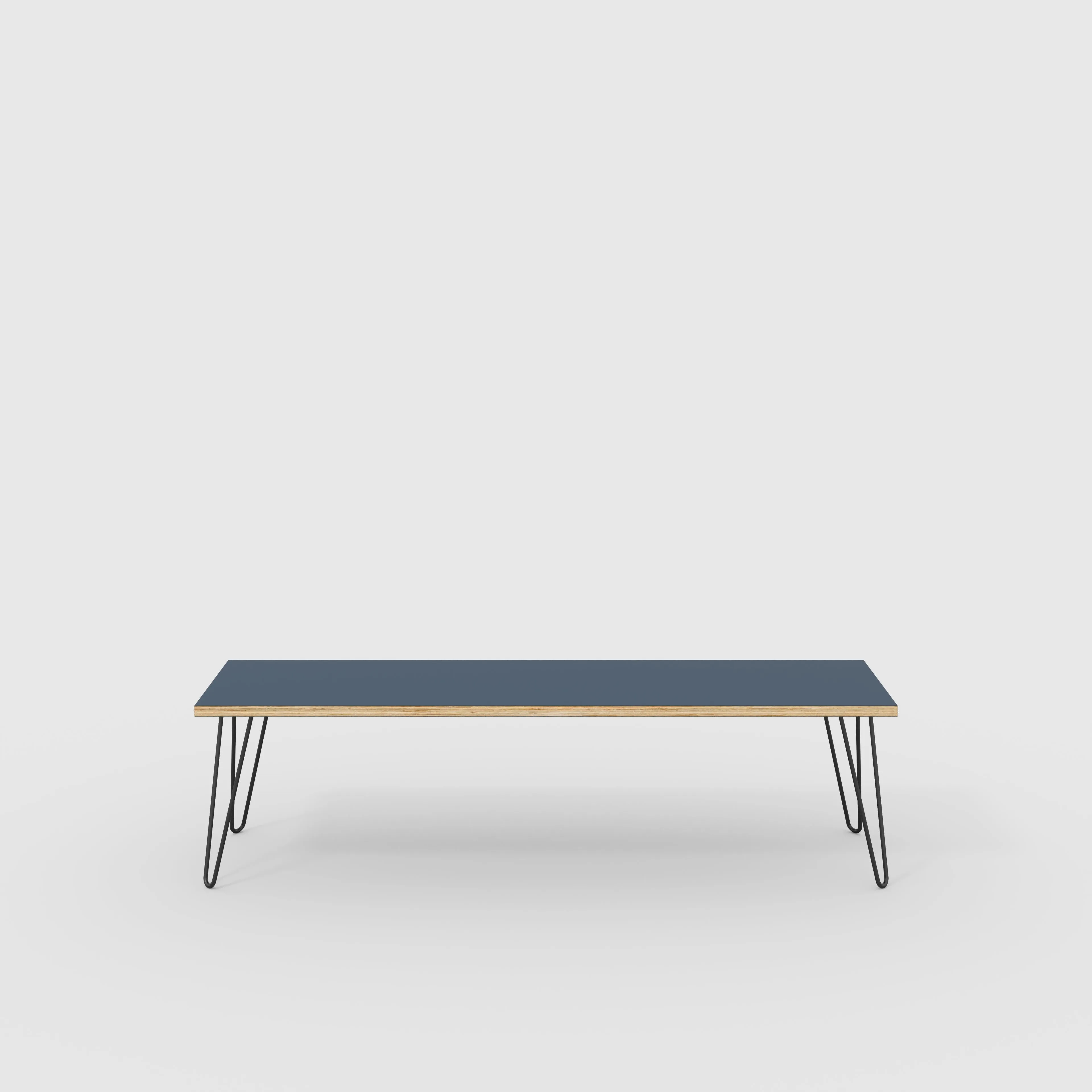 Plywood Bench Seat with Black Hairpin Legs - Formica Night Sea Blue - 1600(w) x 400(d)