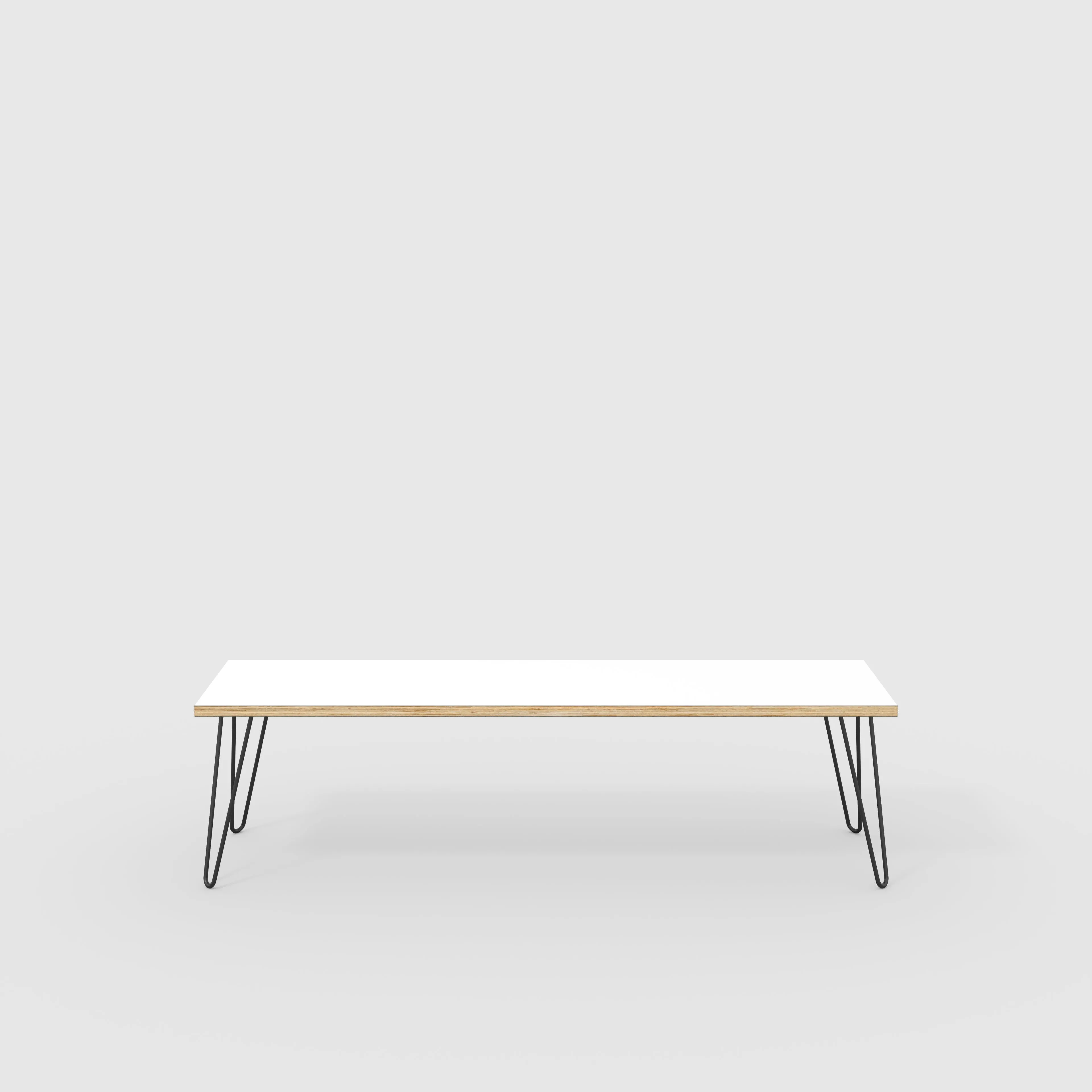 Plywood Bench Seat with Black Hairpin Legs - Formica White - 1600(w) x 400(d)