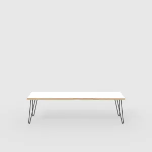 Plywood Bench Seat with Black Hairpin Legs - Formica White - 1600(w) x 400(d)