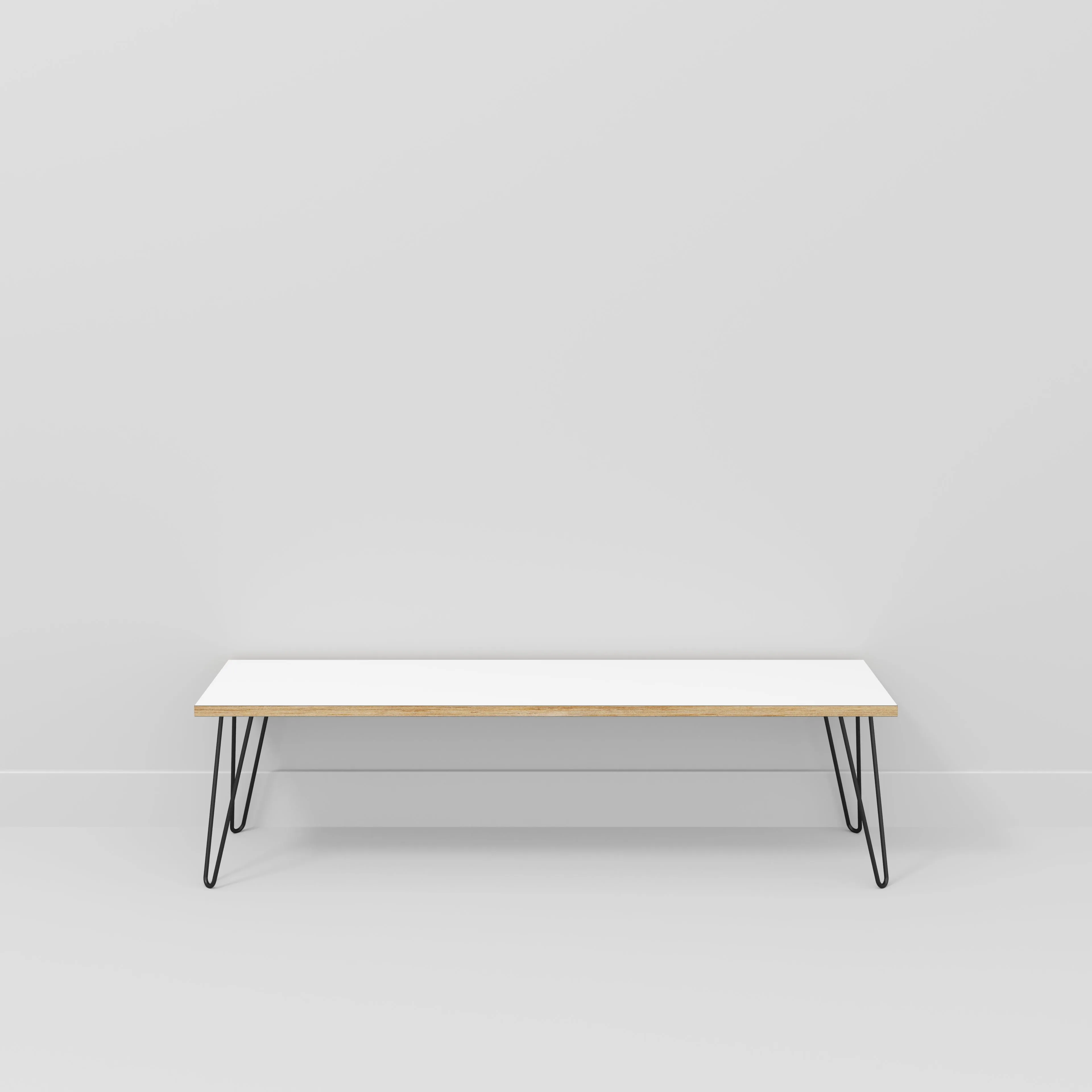 Plywood Bench Seat with Black Hairpin Legs - Formica White - 1600(w) x 400(d)