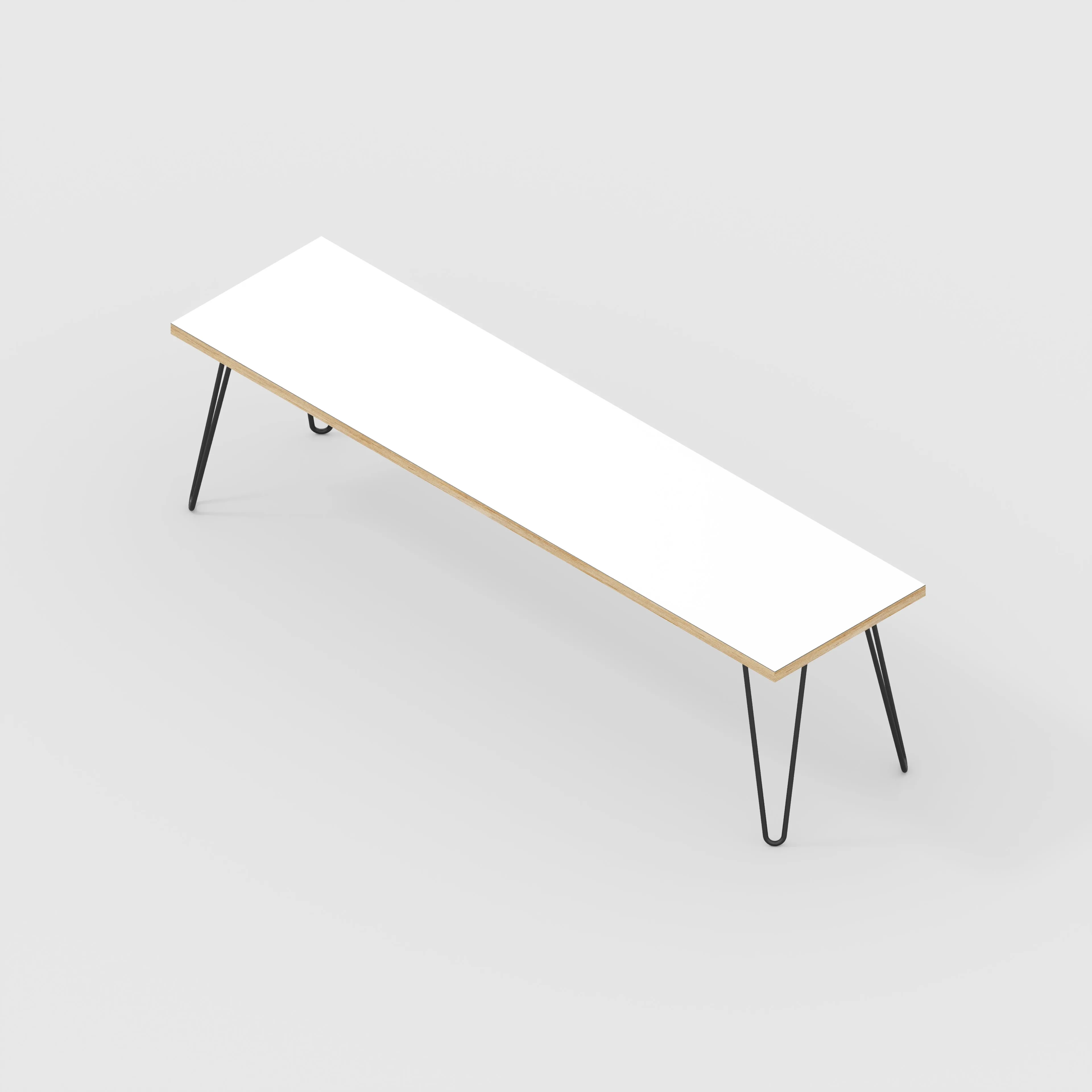 Plywood Bench Seat with Black Hairpin Legs - Formica White - 1600(w) x 400(d)