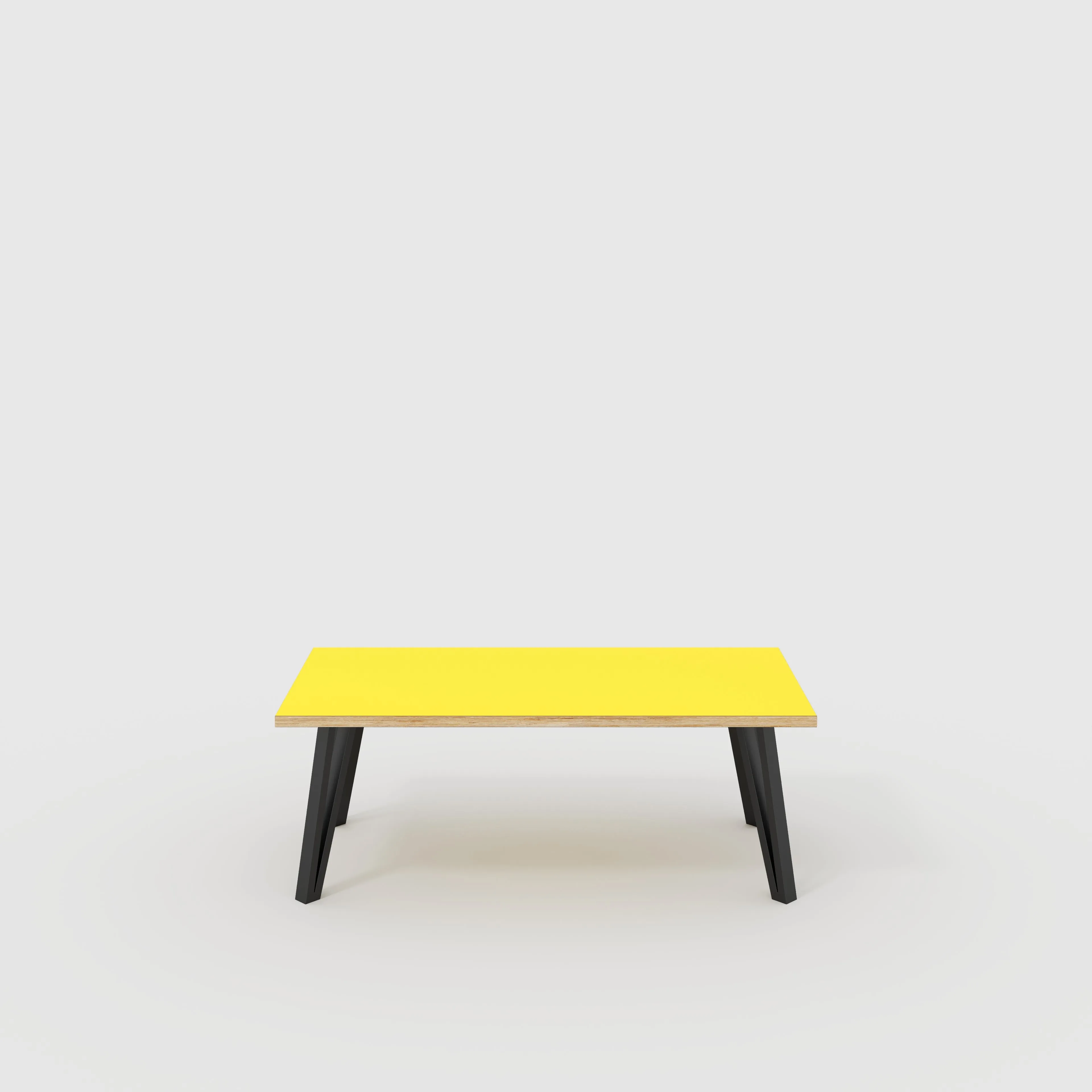 Plywood Coffee Table with Black Box Hairpin Legs - Formica Chrome Yellow - 1200(w) x 600(d) x 425(h)