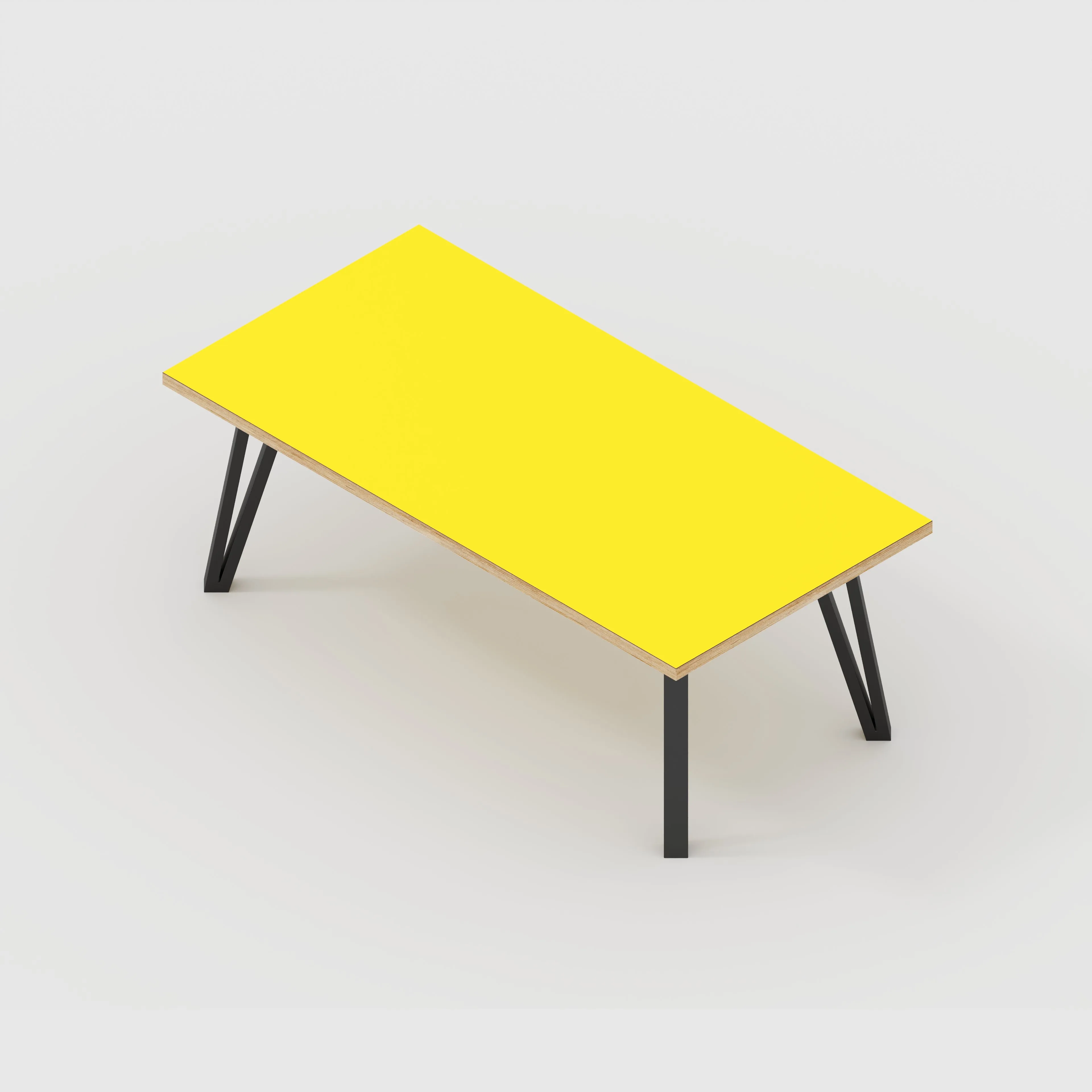 Plywood Coffee Table with Black Box Hairpin Legs - Formica Chrome Yellow - 1200(w) x 600(d) x 425(h)