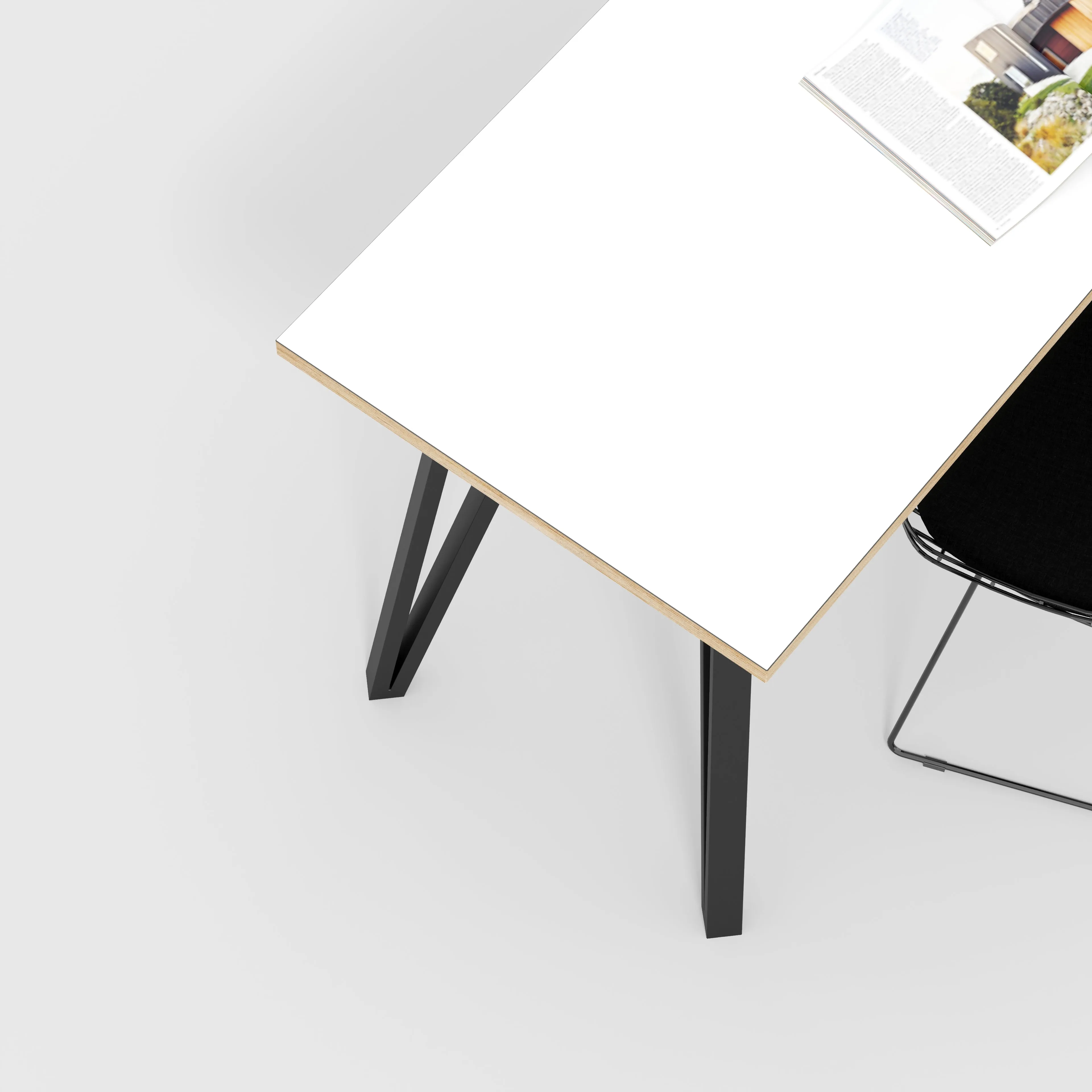 Plywood Desk with Black Box Hairpin Legs - Formica White - 1200(w) x 600(d) x 735(h)