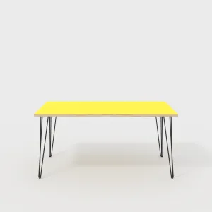 Plywood Desk with Black Hairpin Legs - Formica Chrome Yellow - 1600(w) x 800(d) x 735(h)