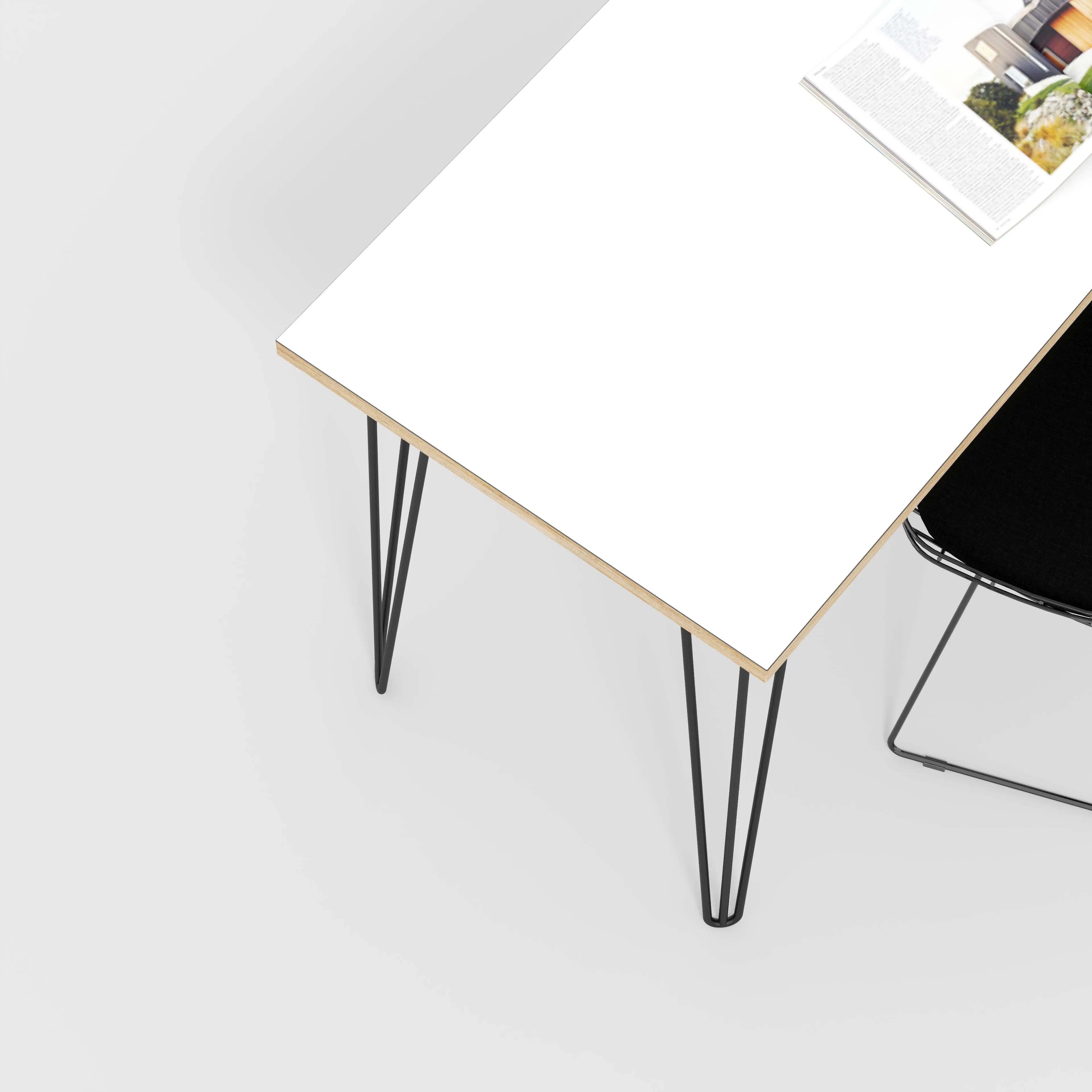 Plywood Desk with Black Hairpin Legs - Formica White - 1600(w) x 800(d) x 735(h)