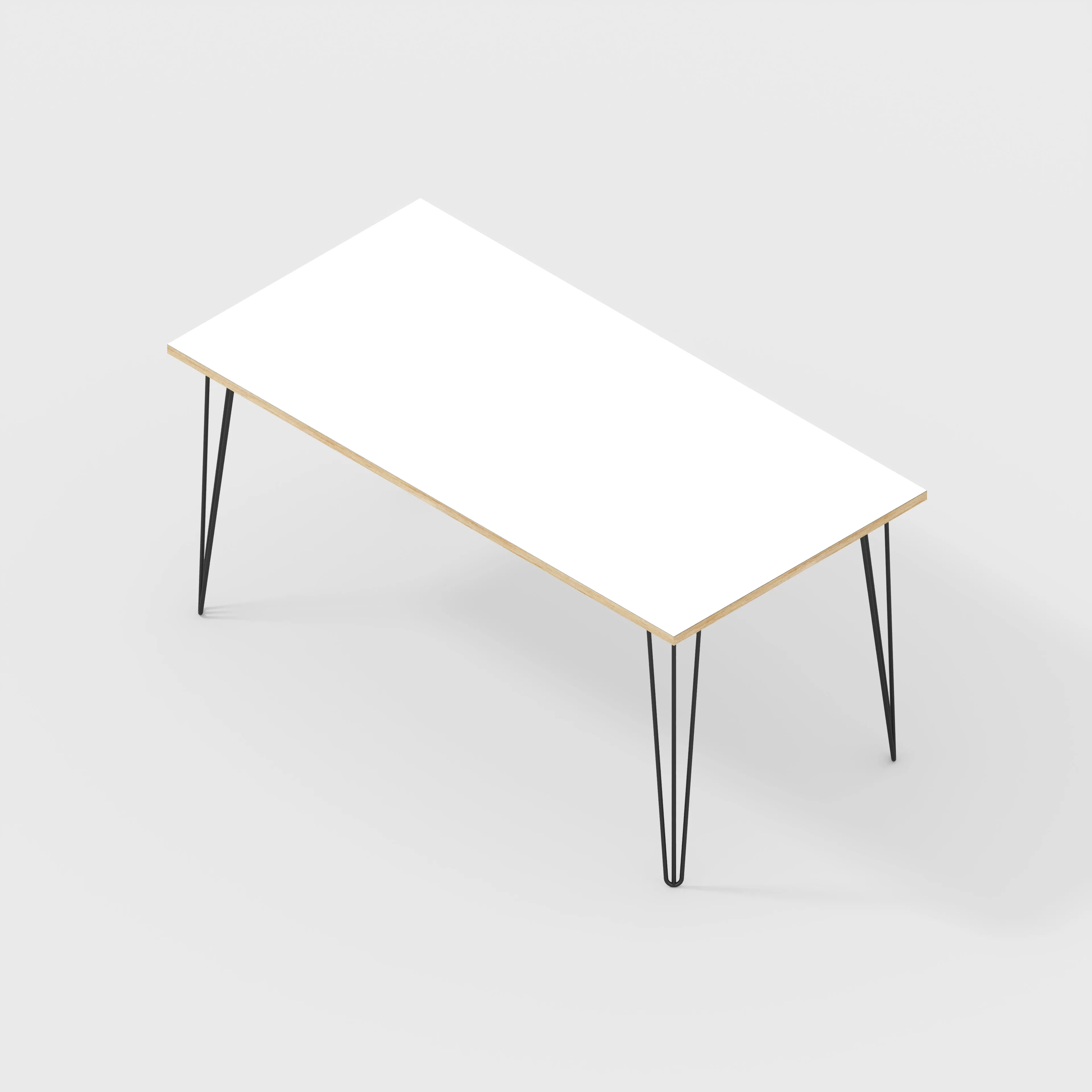 Plywood Desk with Black Hairpin Legs - Formica White - 1600(w) x 800(d) x 735(h)