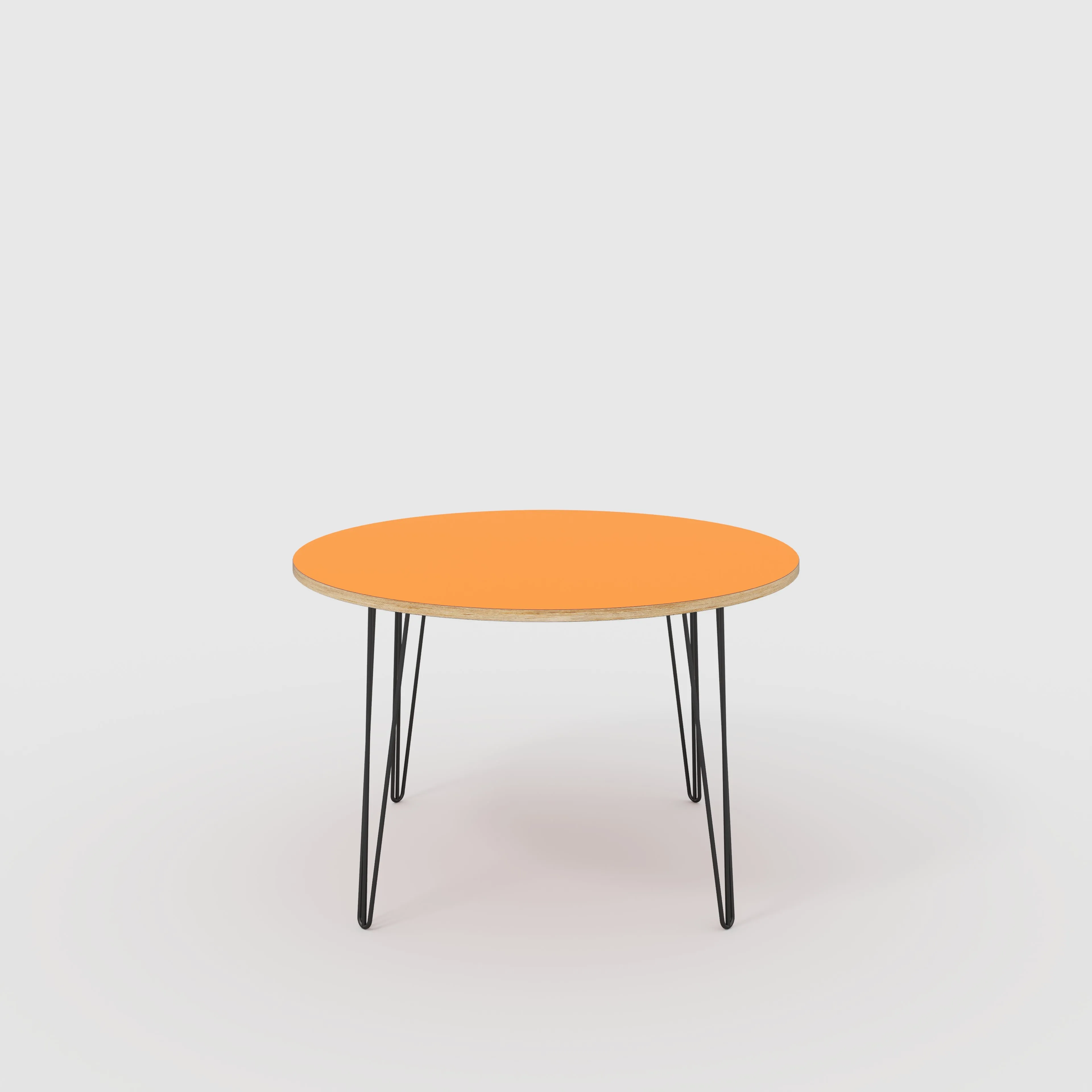 Plywood Round Table with Black Hairpin Legs - Formica Levante Orange - 1200(dia) x 735(h)