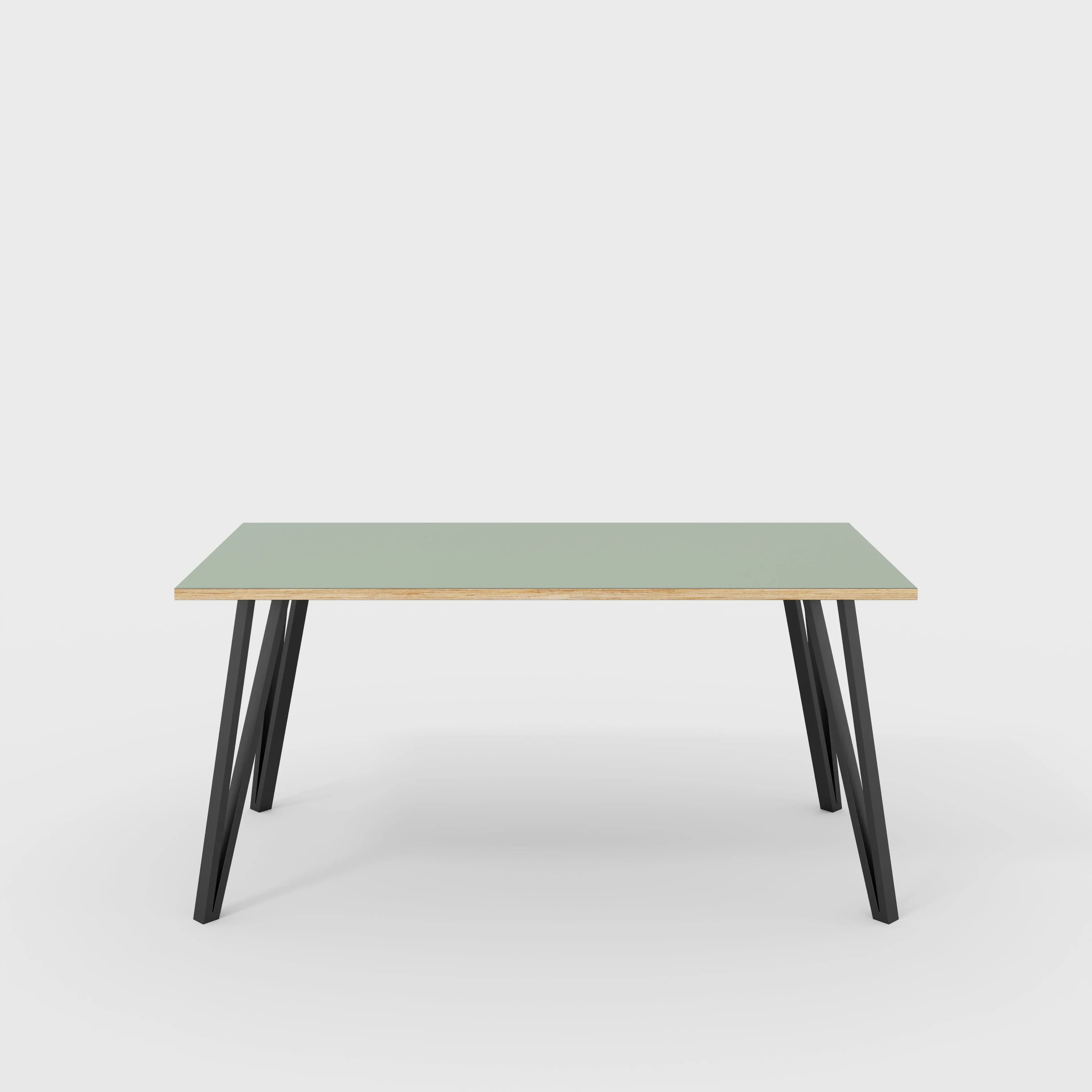 Plywood Table with Black Box Hairpin Legs - Formica Green Slate - 1600(w) x 800(d) x 735(h)