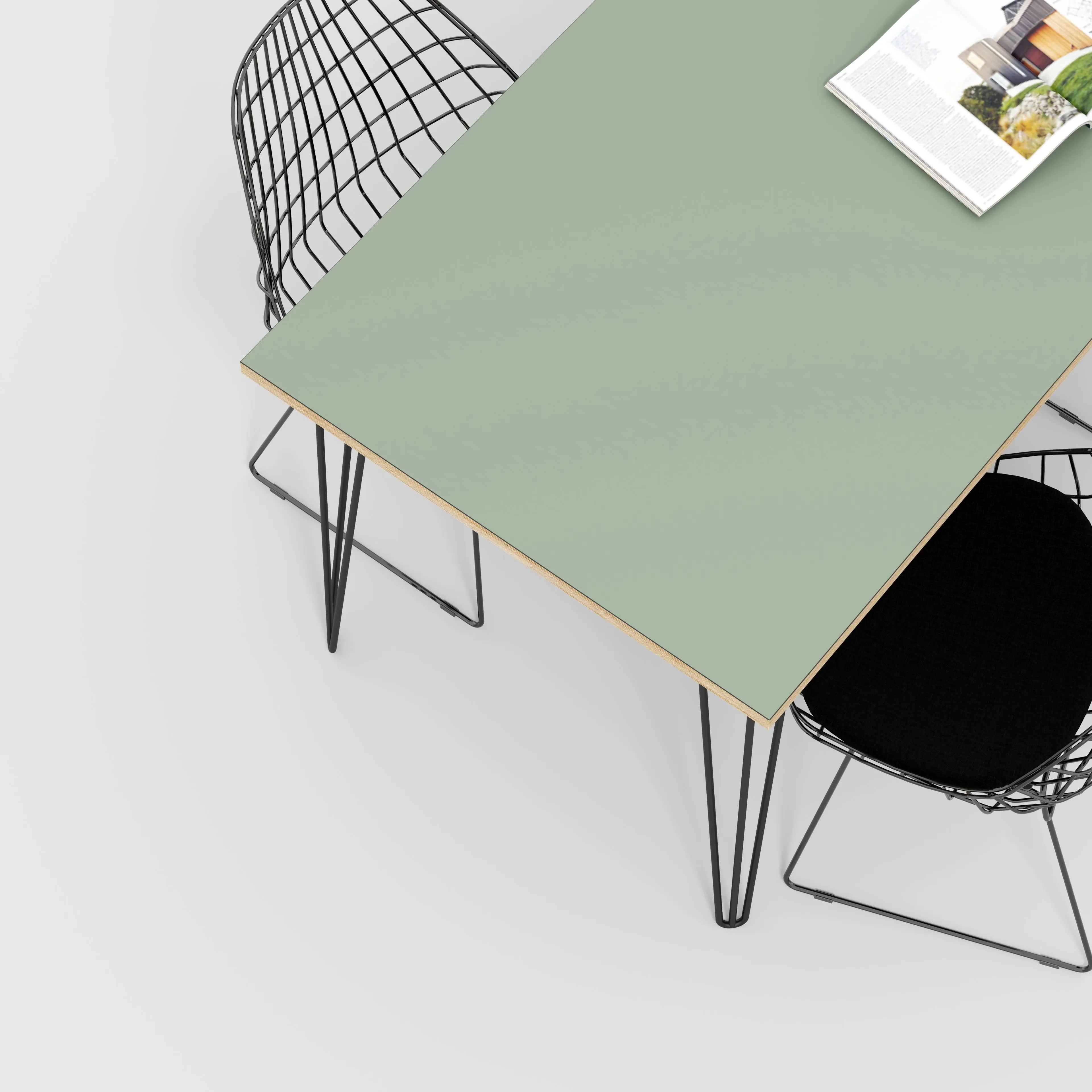 Plywood Table with Black Hairpin Legs - Formica Green Slate - 1600(w) x 800(d)