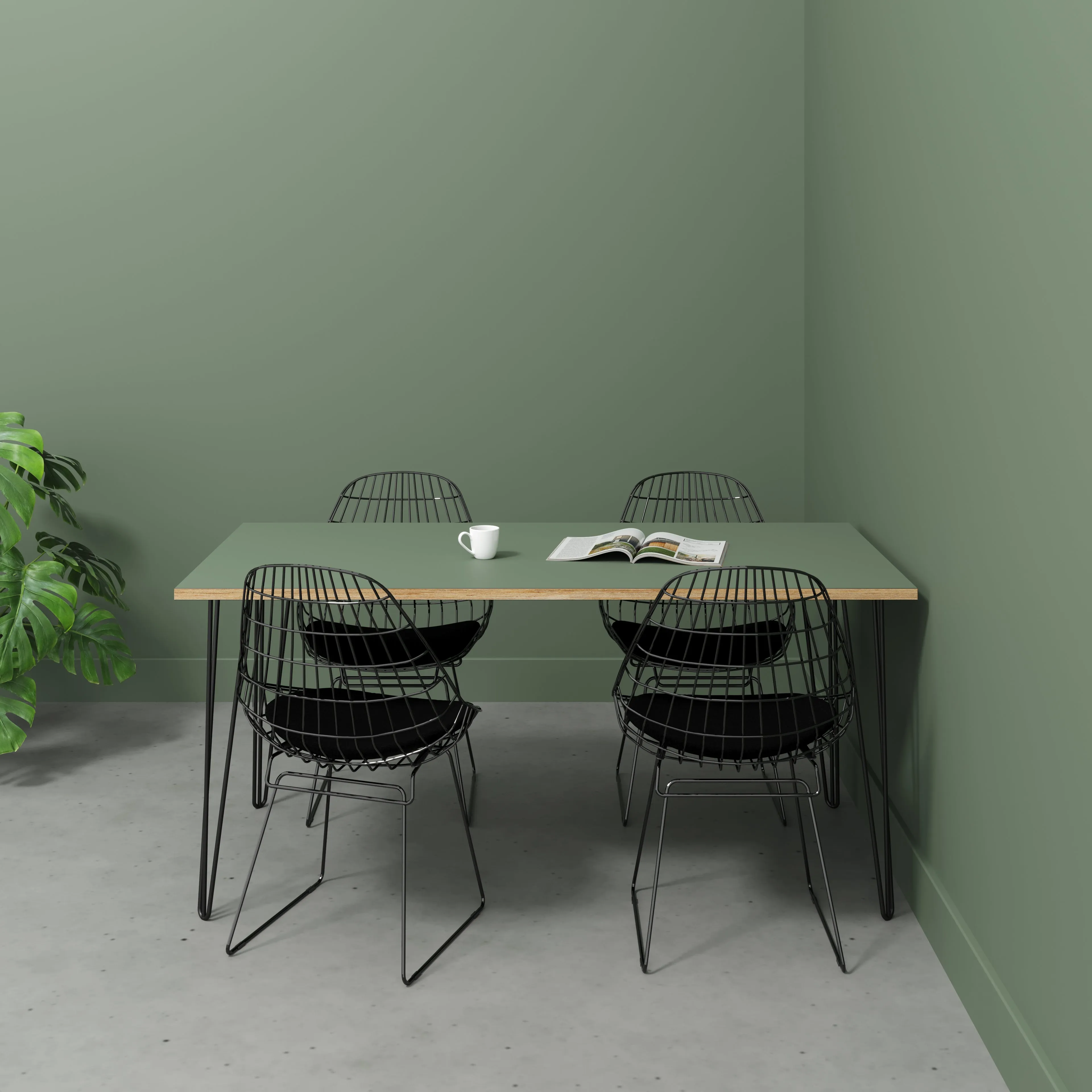 Plywood Table with Black Hairpin Legs - Formica Green Slate - 1600(w) x 800(d)