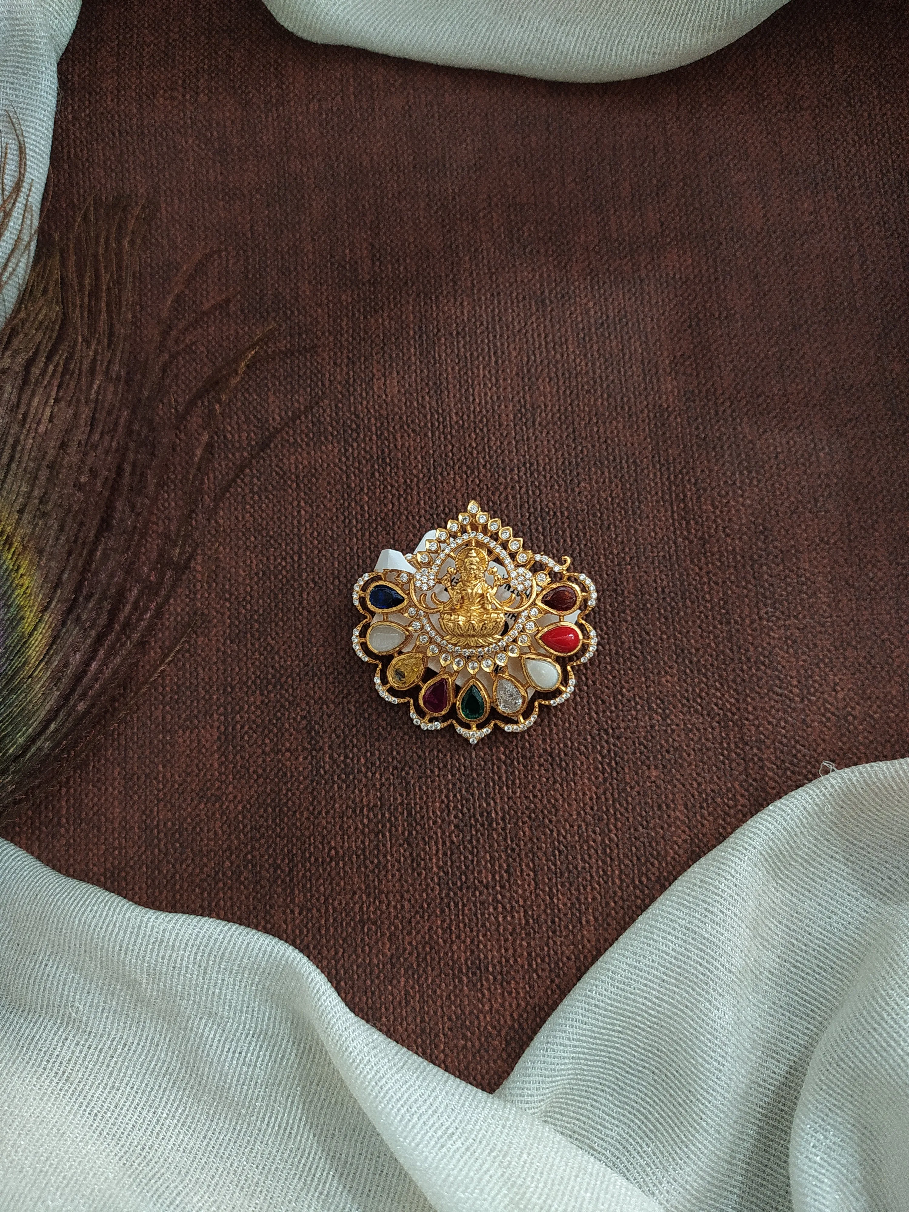 Pure Silver Lakshmi Pendant Set with Semi-Precious Stones