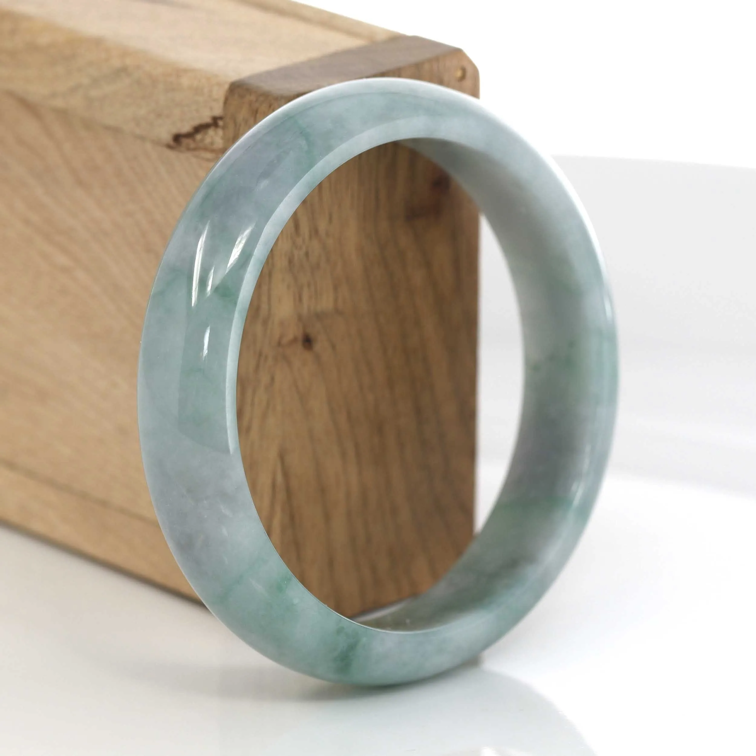 "Classic Real" Genuine Burmese Forest Blue- Green Jadeite Jade Bangle Bracelet (57.28 mm) #636