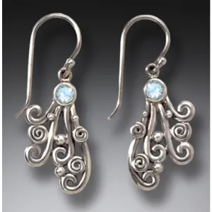 "Spray" Rainbow Moonstone Sterling Silver Earrings