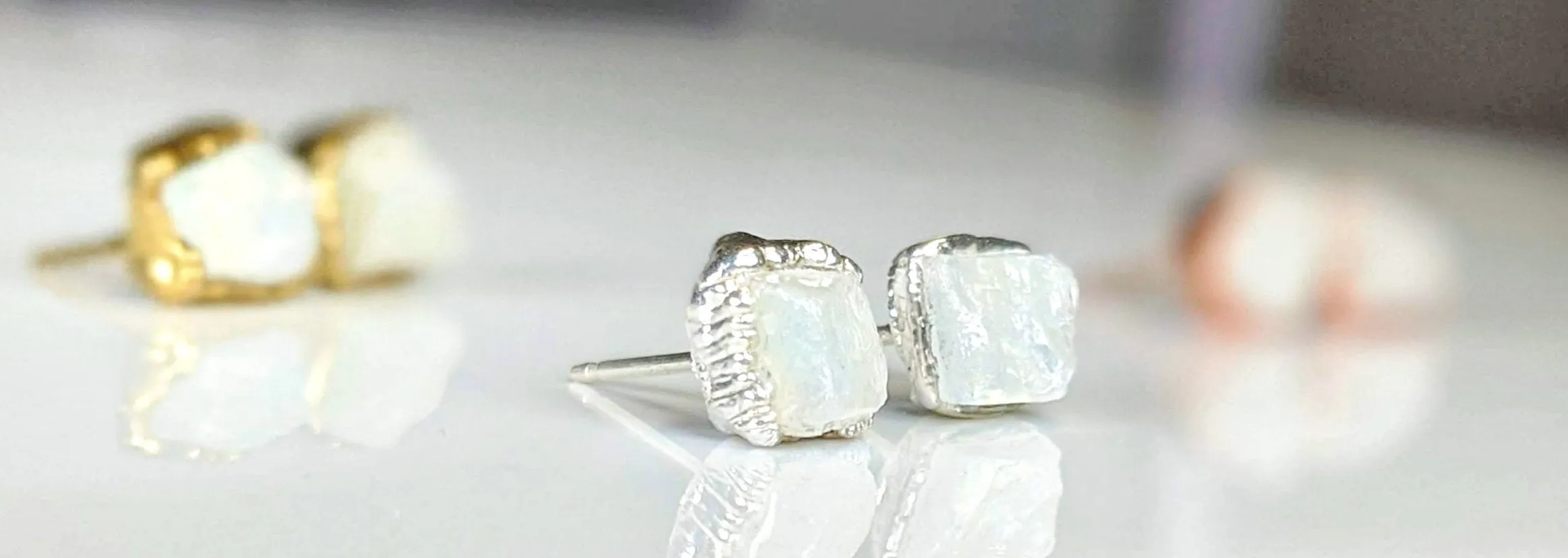 Raw Moonstone stud earrings