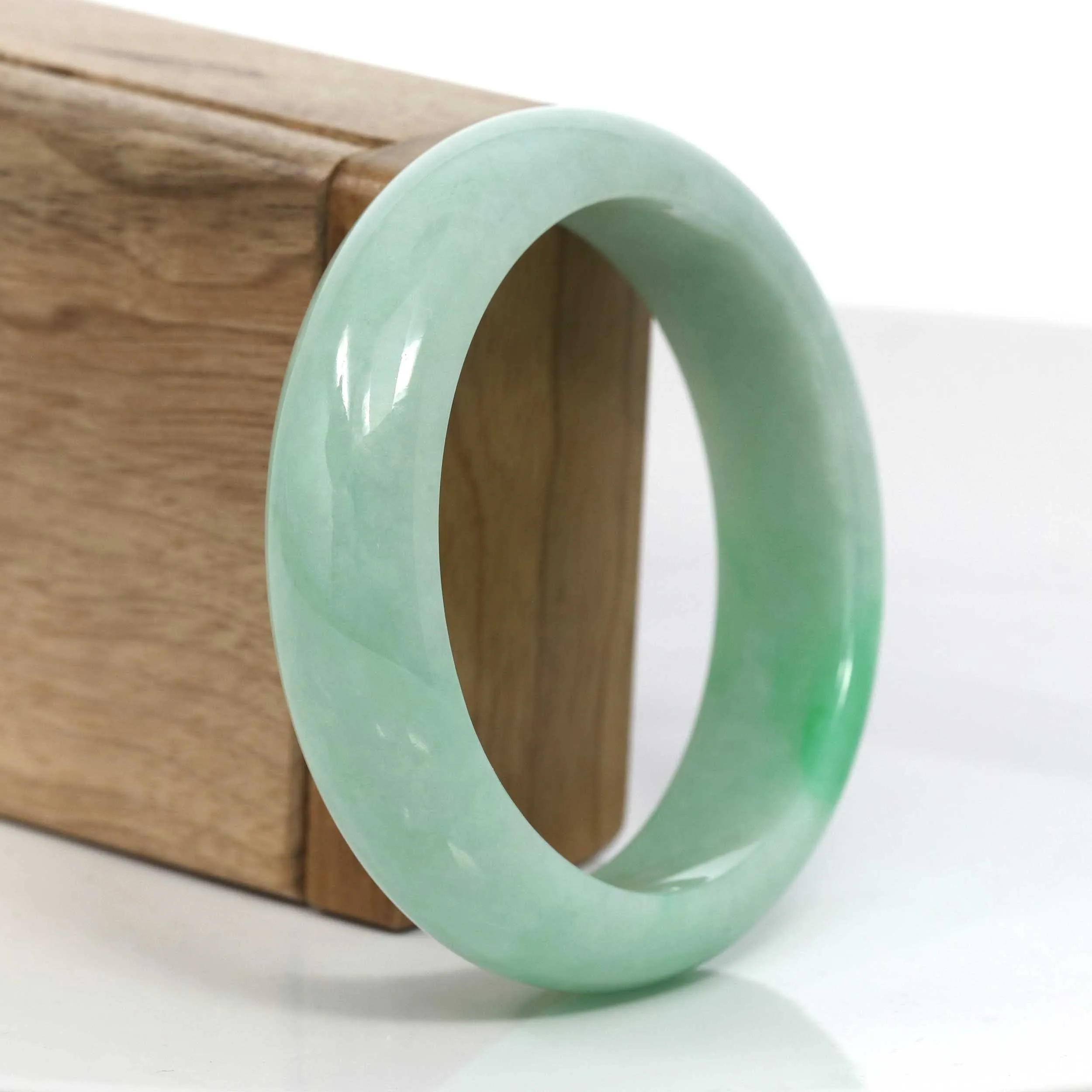 RealJade® Co. Classic Green Natural Jadeite Jade Wider Bangle Bracelet (58.24 mm) #953