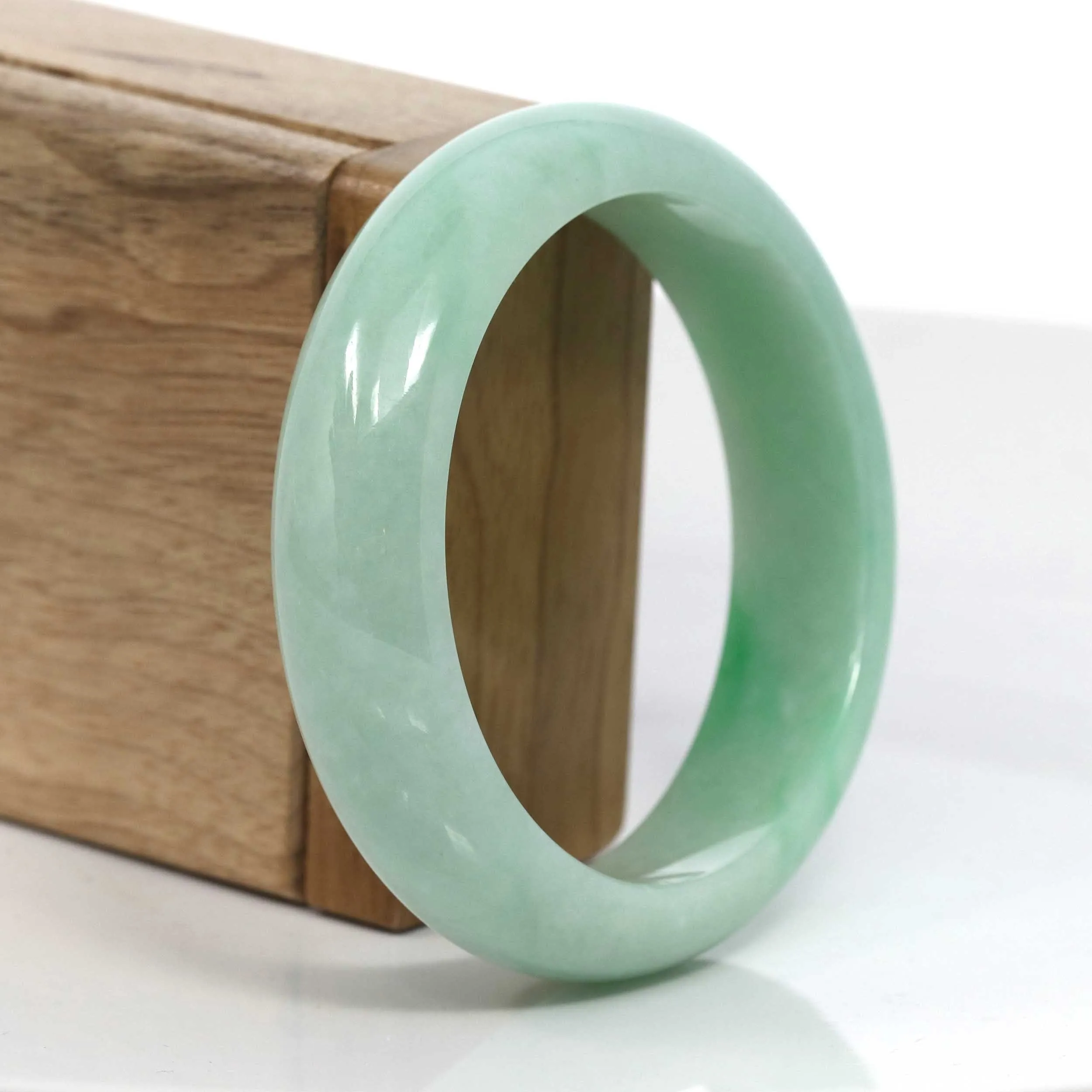 RealJade® Co. Classic Green Natural Jadeite Jade Wider Bangle Bracelet (58.24 mm) #953