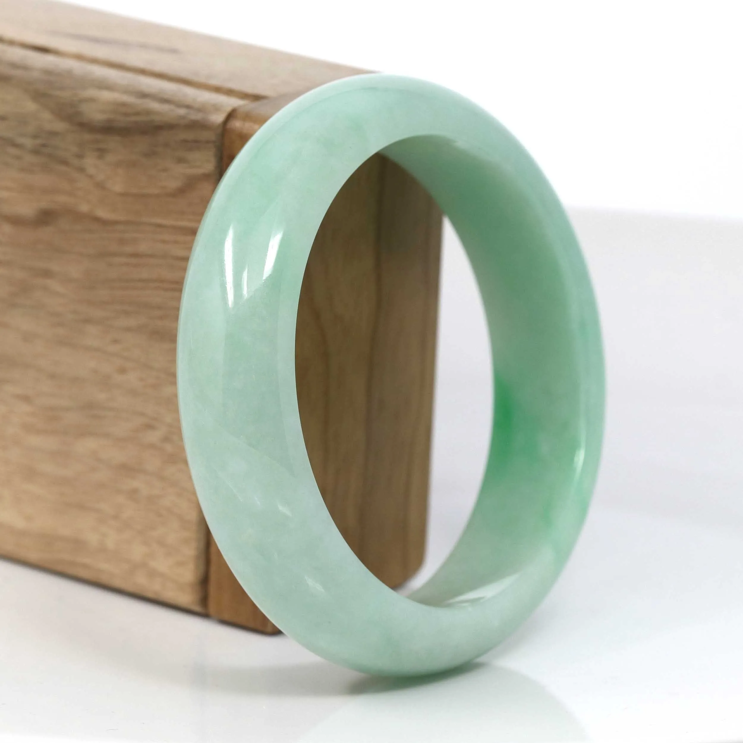 RealJade® Co. Classic Green Natural Jadeite Jade Wider Bangle Bracelet (58.24 mm) #953