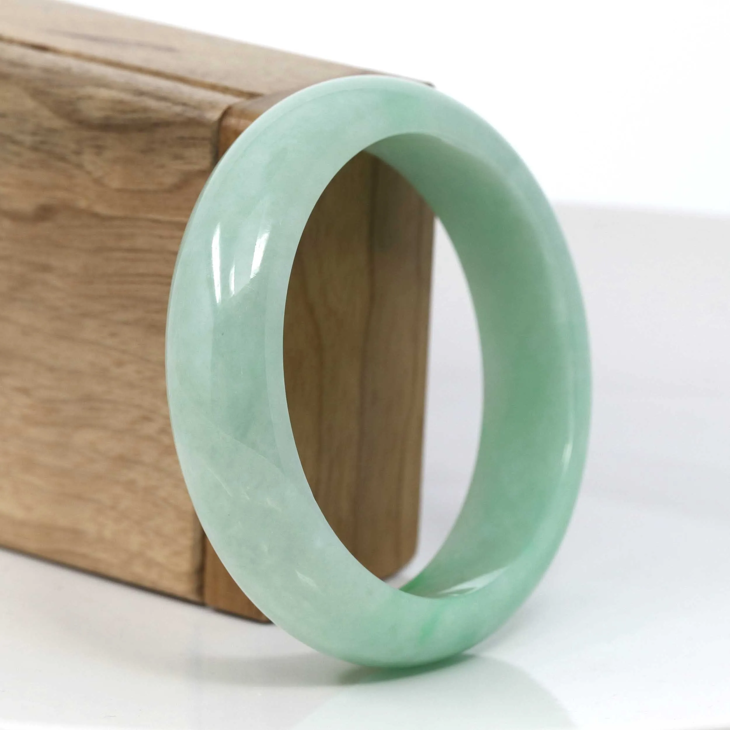 RealJade® Co. Classic Green Natural Jadeite Jade Wider Bangle Bracelet (58.24 mm) #953