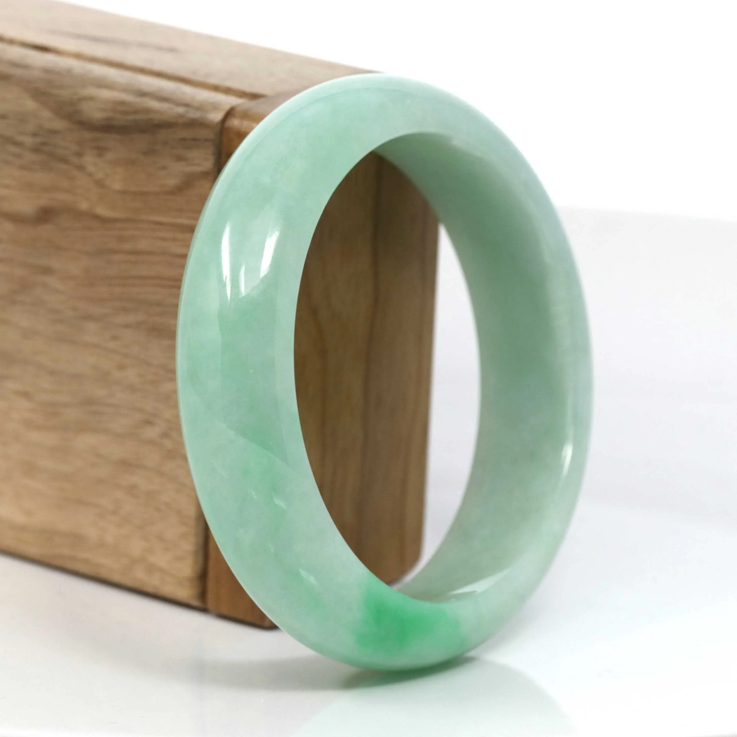 RealJade® Co. Classic Green Natural Jadeite Jade Wider Bangle Bracelet (58.24 mm) #953