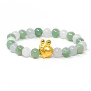 RealJade® "Snail" Genuine High-quality Jade Jadeite Bracelet Bangle with 24k Yellow Gold Snail Charm #428