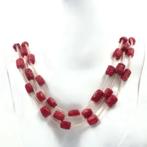 Red Coral Barrel Shape Carved Necklace Italian Coral beads Red Coral Beads Antique Coral Natural Coral Bead Necklace 16" SKU 6142727