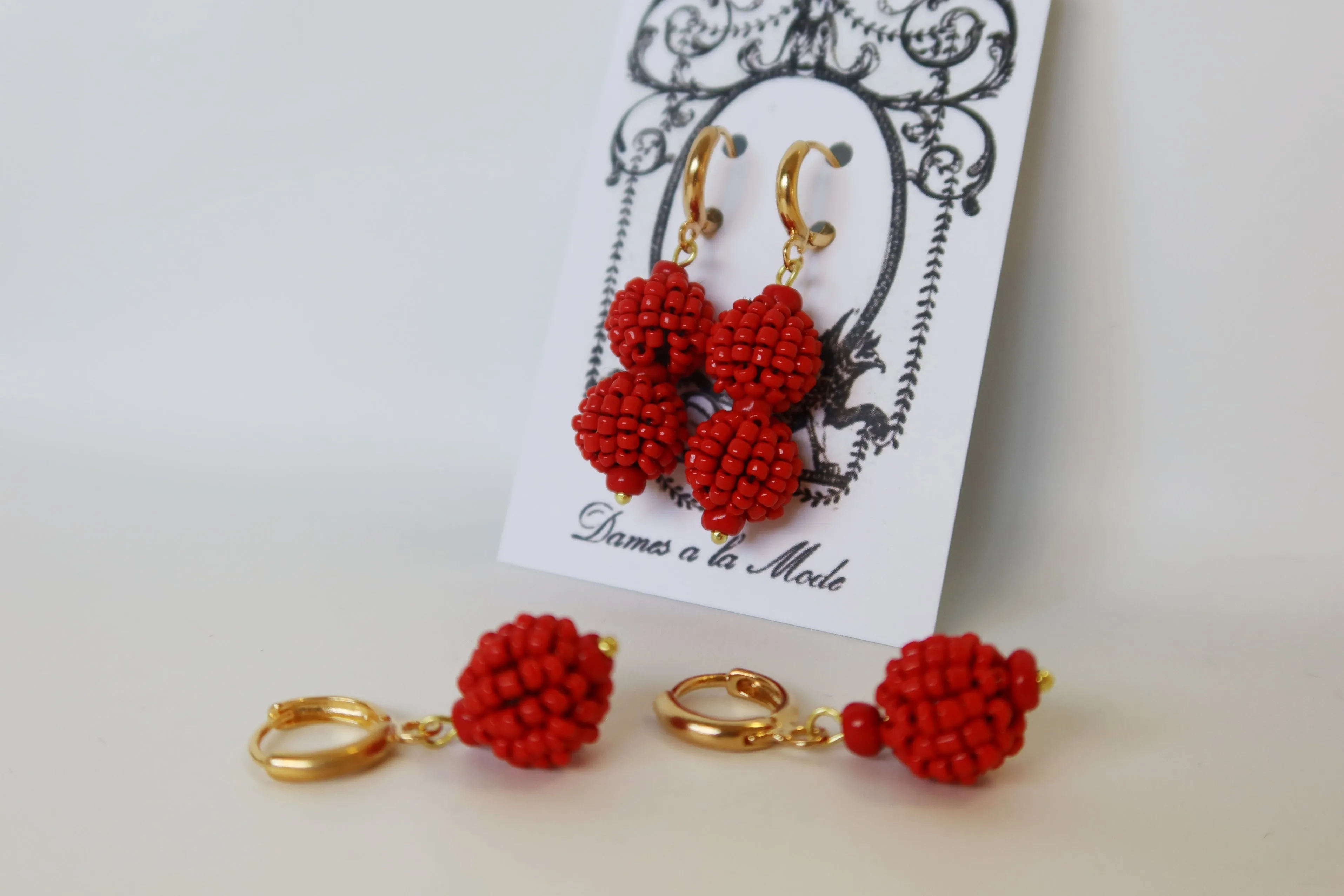 Red Coral Cluster Dangle Earrings