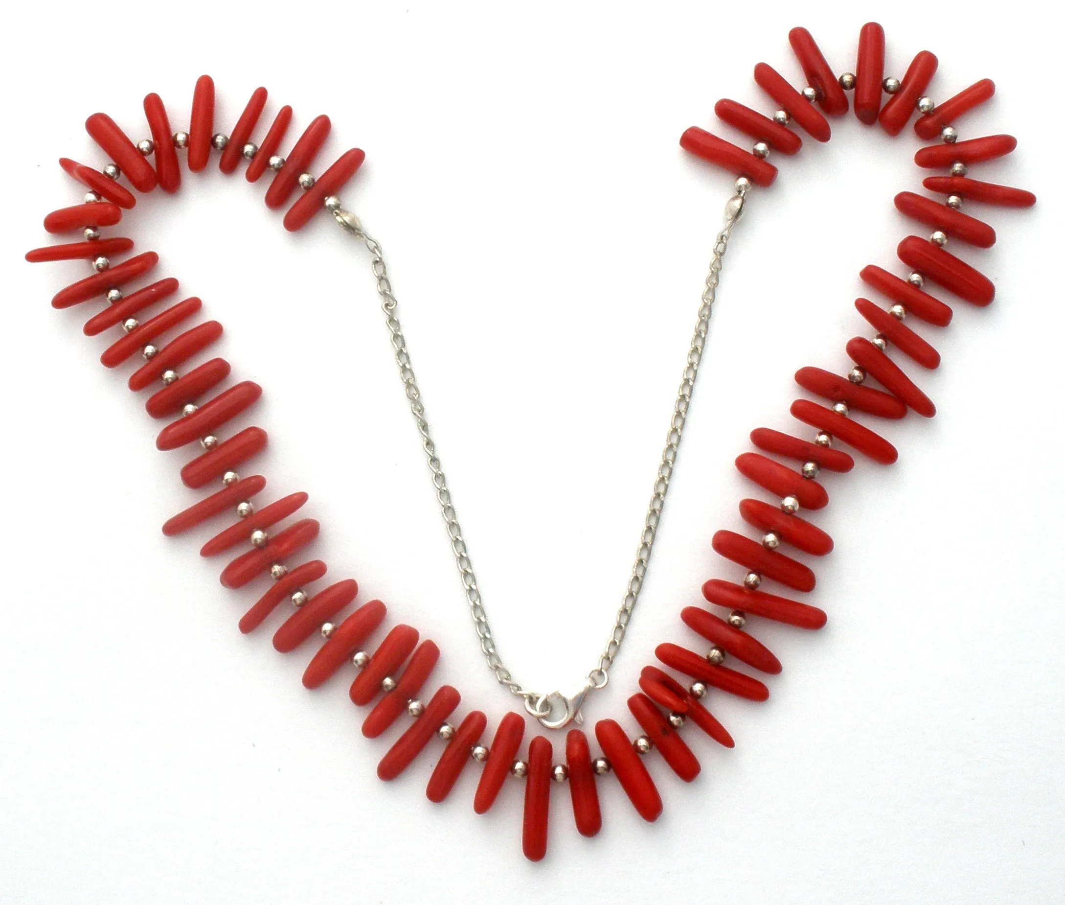 Red Coral Sterling Silver Bead Necklace