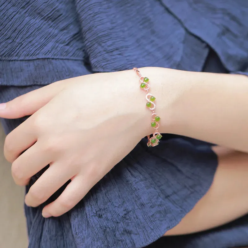 Rose Gold Plated S925 Silver Natural Jade Bracelet for Women