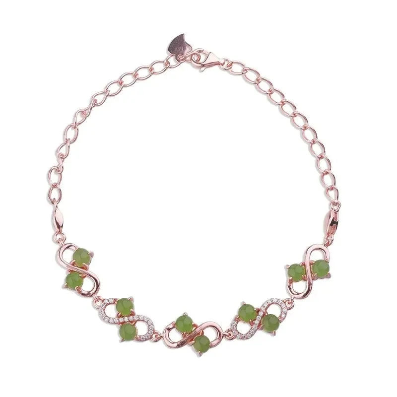 Rose Gold Plated S925 Silver Natural Jade Bracelet for Women