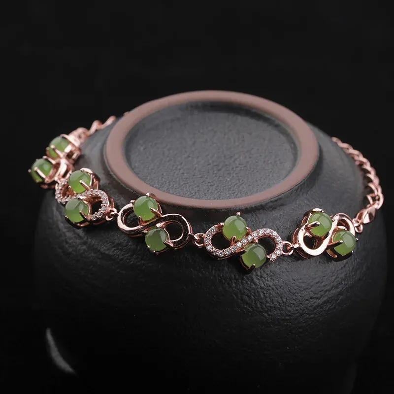 Rose Gold Plated S925 Silver Natural Jade Bracelet for Women