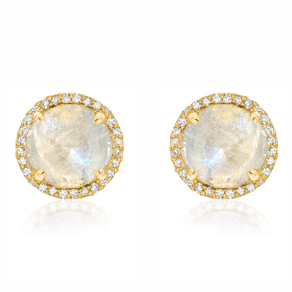 Rosie 7.0mm Rainbow Moonstone & Diamond Post Earrings