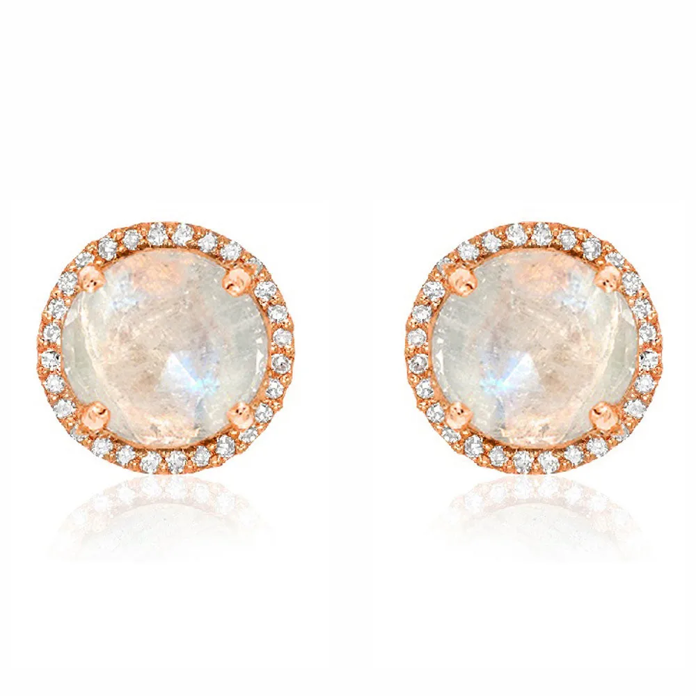 Rosie 7.0mm Rainbow Moonstone & Diamond Post Earrings