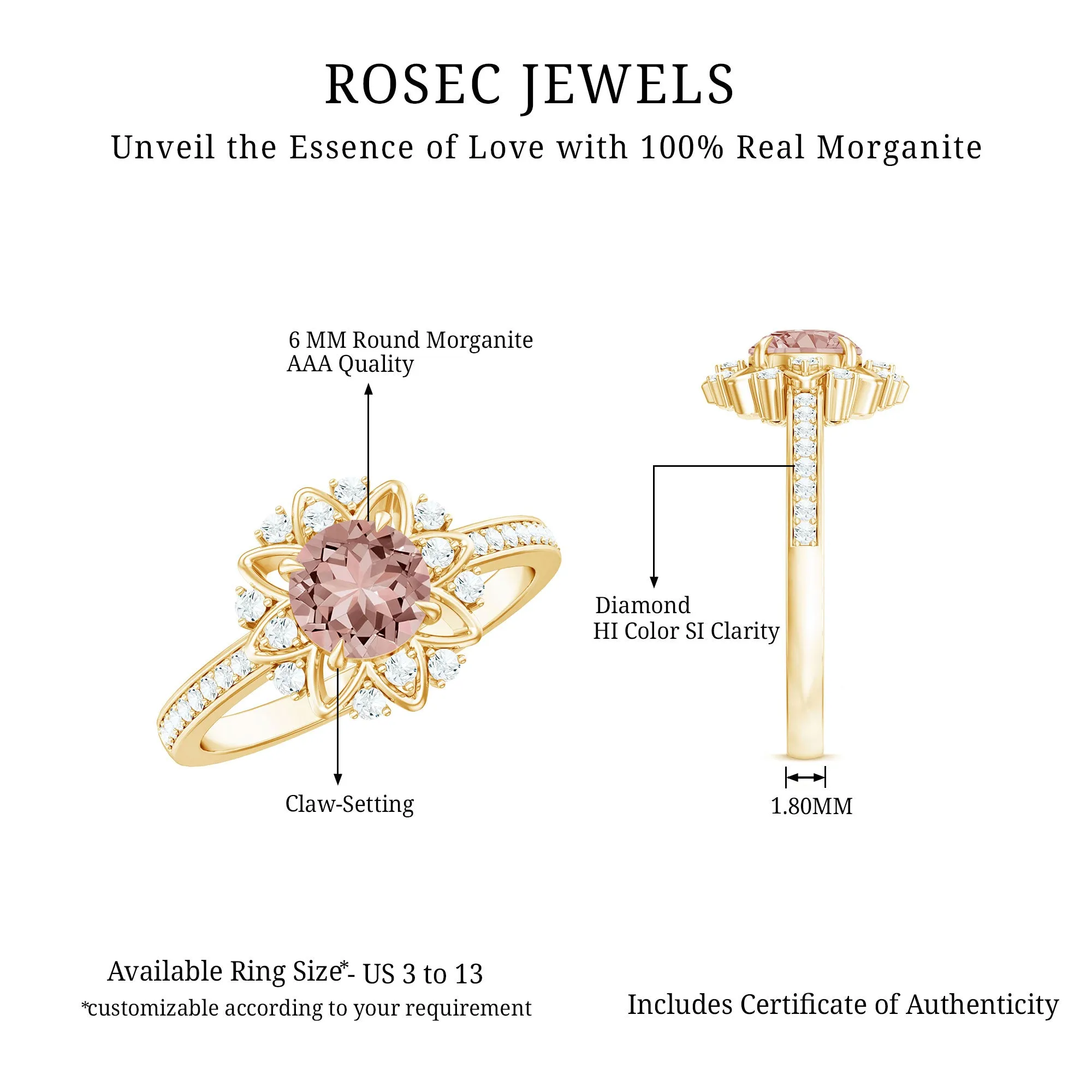 Round Morganite and Diamond Flower Engagement Ring