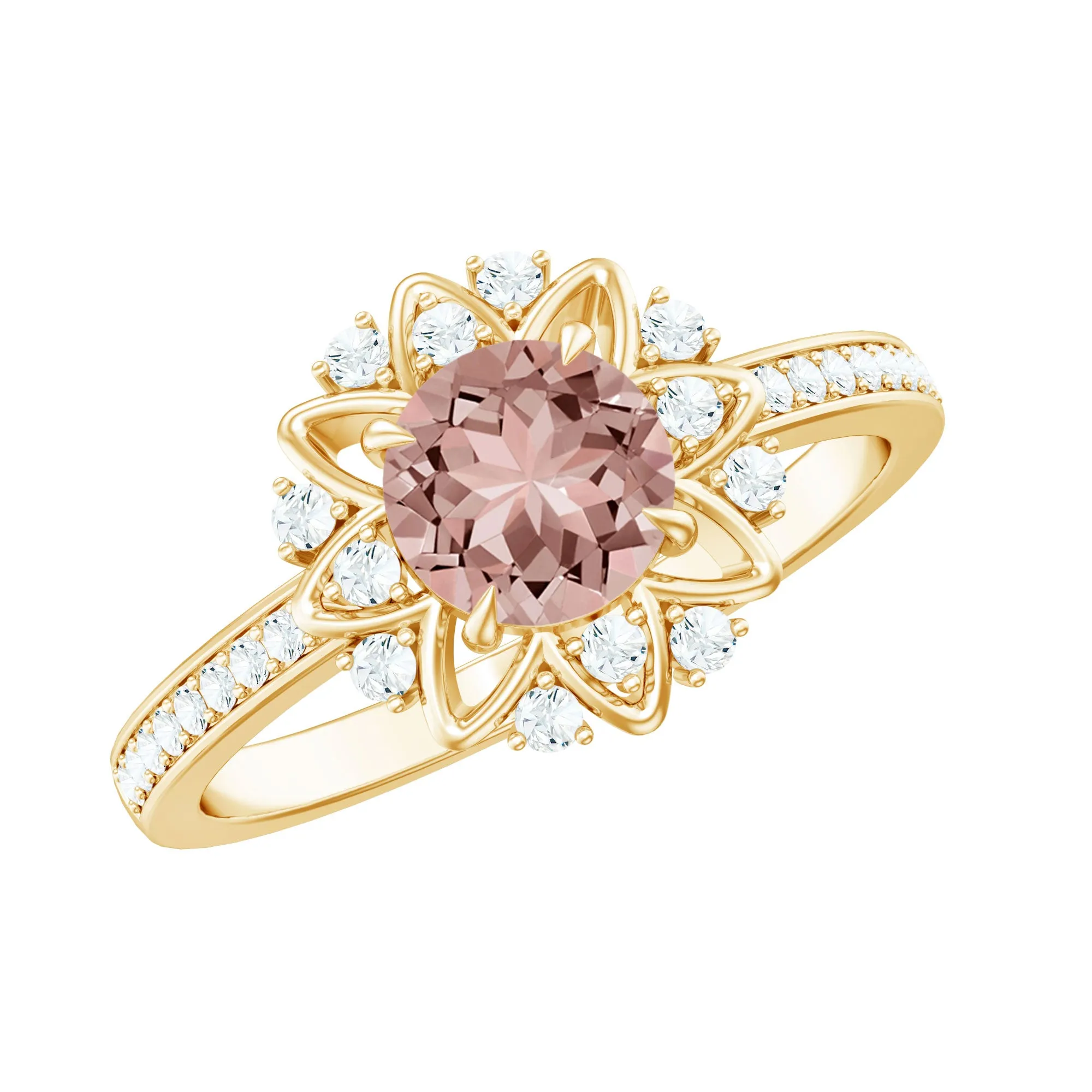 Round Morganite and Diamond Flower Engagement Ring